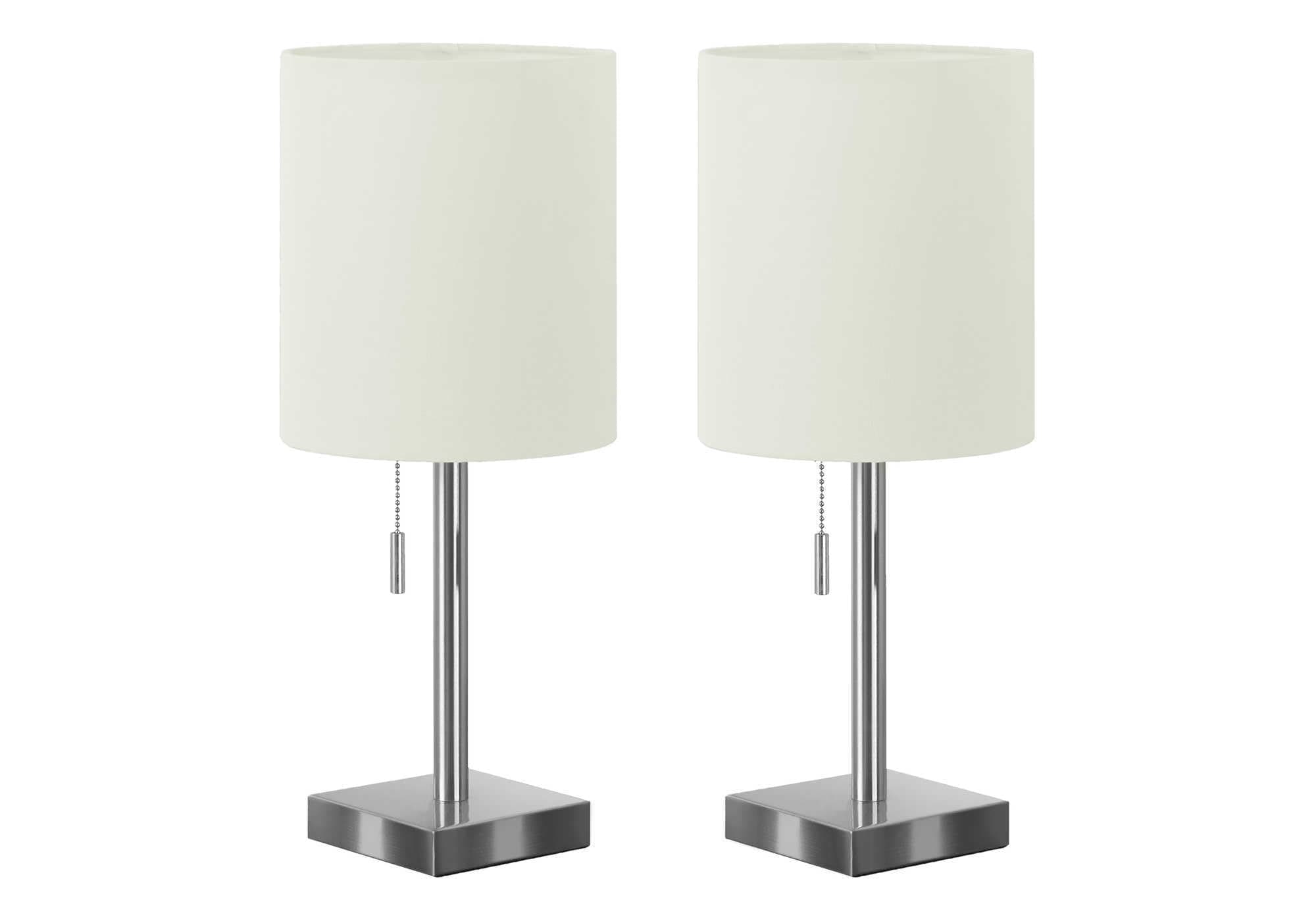Monarch Specialties 9649 Lighting, Set of 2Table Lamp, USB Port Included, Nickel Metal, Ivory, Cream Shade Lighting-2Pcs/17 H Table, 7" L x 7" W x 16.75" H, Silver
