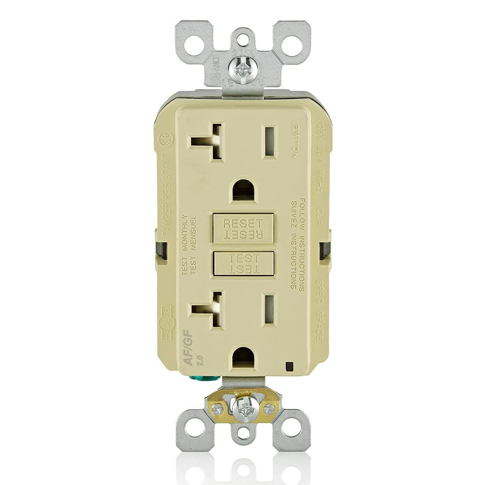 Leviton Dual-Function AFCI/GFCI Outlet, 20 Amp, Self Test, Tamper-Resistant with LED Indicator Light, Protection from Both Electrical Shock and Electrical Fires in One Device, AGTR2-I, Ivory