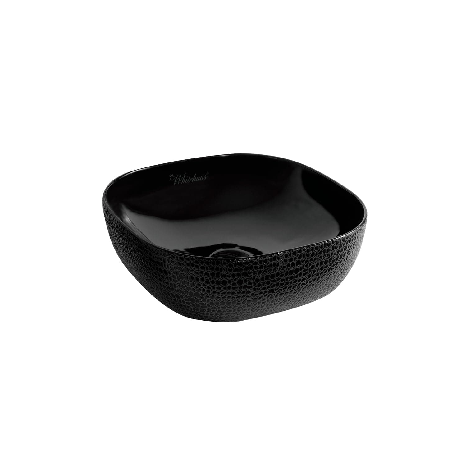 Whitehaus Collection WH71301-F04 Isabella Plus Collection Square Above Mount Basin with an Embossed Exterior, Smooth Interior, and Center Drain, Black