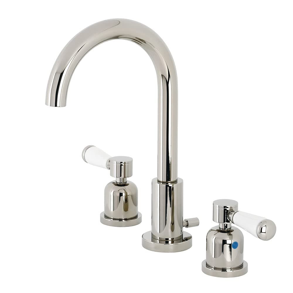 Kingston Brass FSC8929DPL Paris 8" Widespread Lavatory Faucet with Brass Pop-up, 5-3/8" in Spout Reach, Polished Nickel