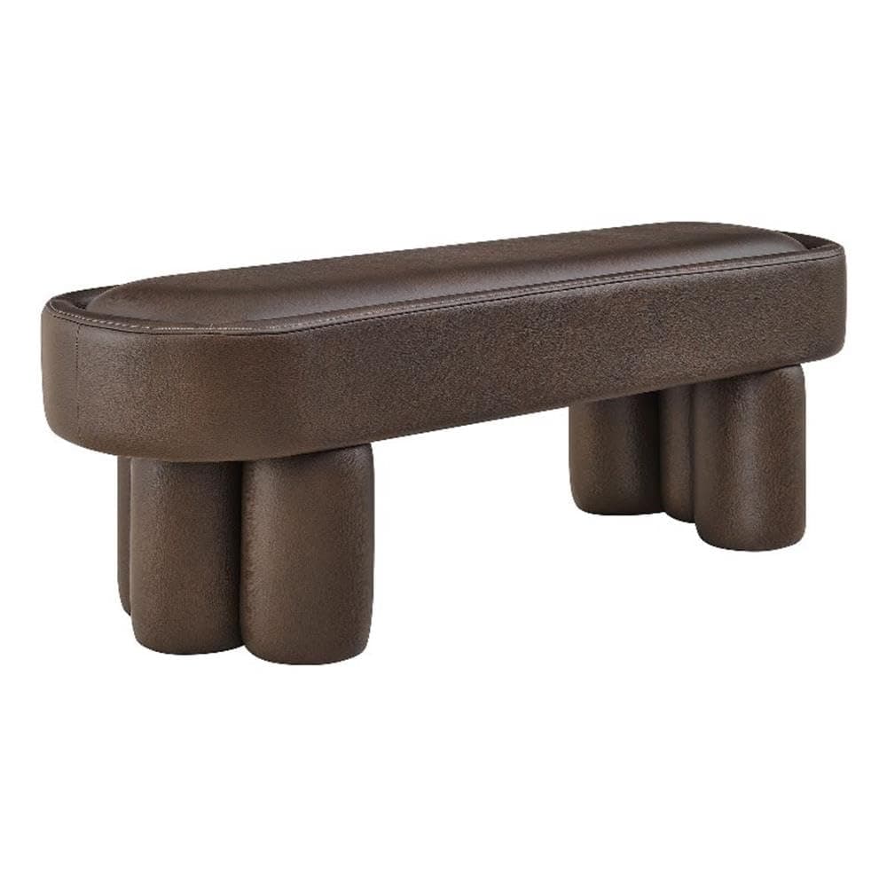 Modway Mossi 52-Inch Modern Oval Vegan Leather Bench in Espresso – Upholstered Accent Bench with Cylindrical Clover-Leg Base for Bedroom, Entryway, or Living Room