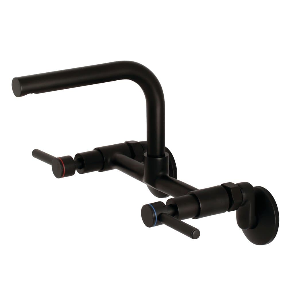 Kingston Brass KS812MB Concord 8" Adjustable Center Wall Mount Kitchen Faucet, 6-11/16" in Spout Reach, Matte Black
