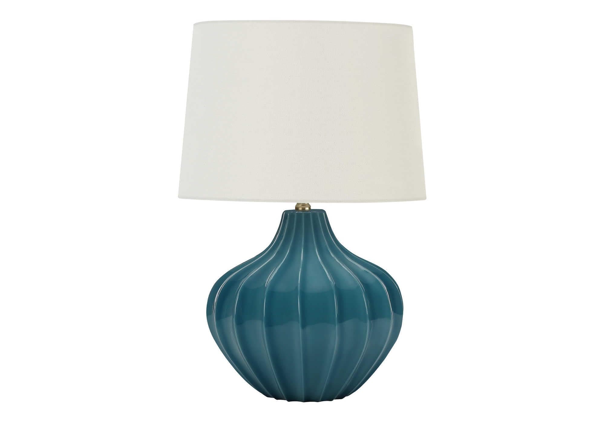 Monarch Specialties 9612 LightingTable Lamp, Blue Ceramic, Ivory/Cream Shade, Transitional Lighting-24 H Table, 16" L x 16" W x 24.25" H