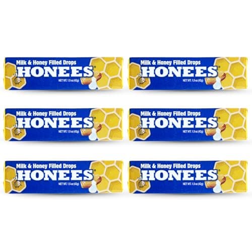 Honees Honey Filled Cough Drops, Milk & Honey- Natural Cough Drops- Sore Throat Relief - Nothing Artificial -Throat Lozenges, Natural Cough Suppressant- Non-GMO (6 Pack, 54 Drops)
