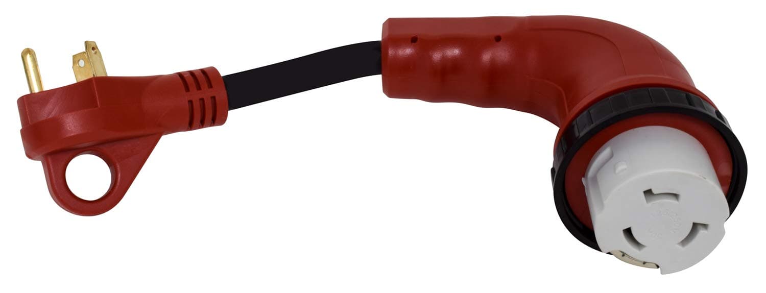 Valterra A10-3050D90VP Mighty Cord 90° Detachable 12" Adapter Cord - 30AM to 50AF, Red (Carded)