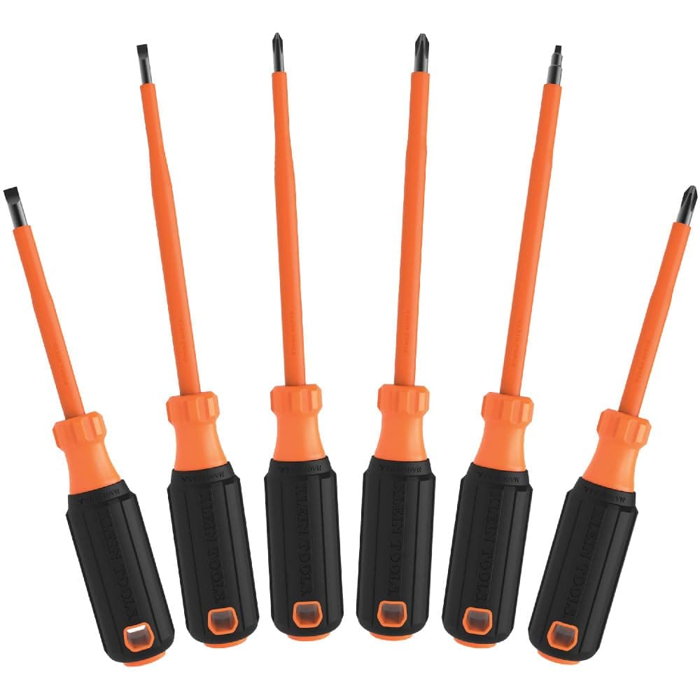 Klein Tools 85076INS Insulated Screwdriver Set, Made in USA, features 1000V Electricial Screwdrivers, (3) Phillips and (2) Slotted and Square Tips, 6-Piece