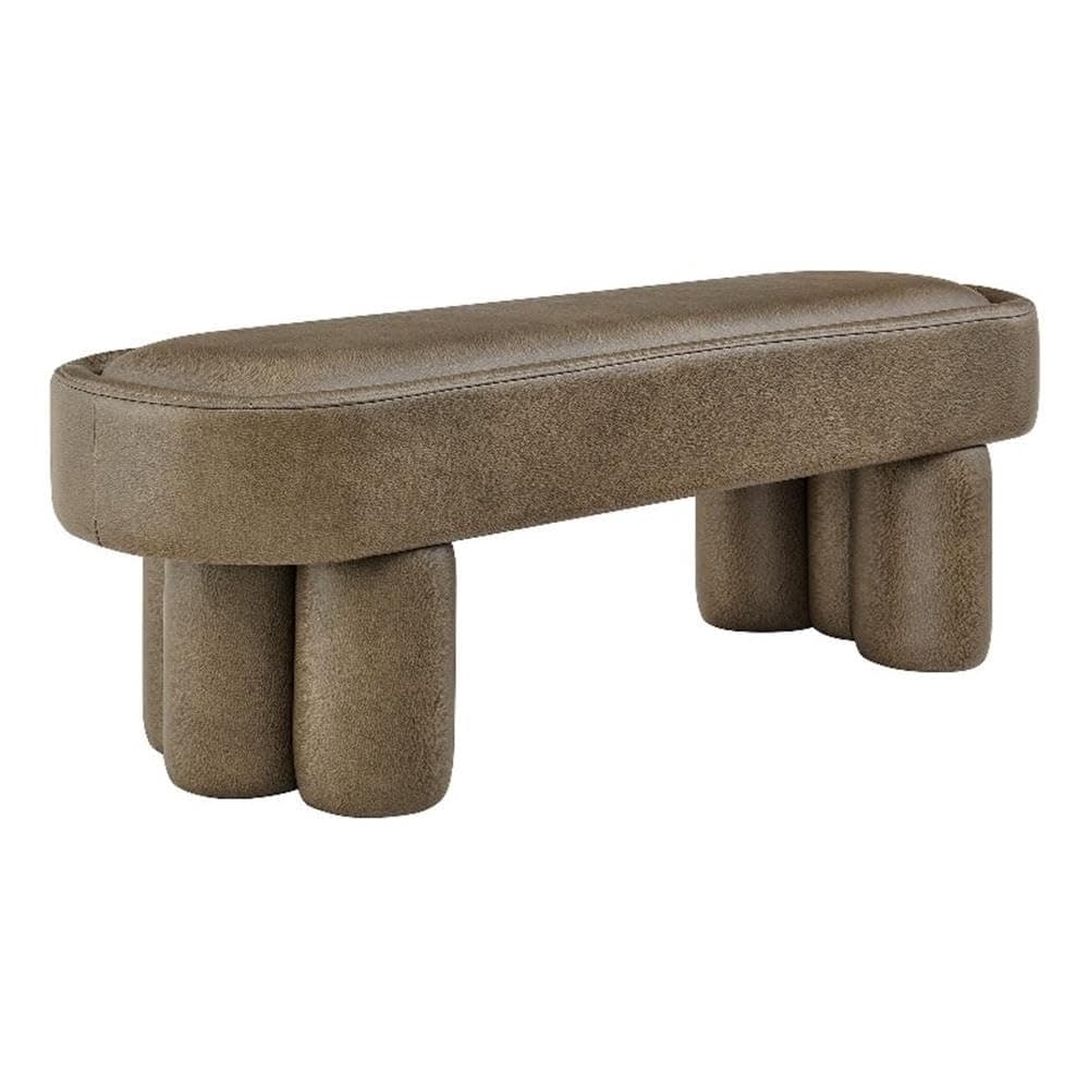 Modway Mossi 52-Inch Modern Oval Vegan Leather Bench in Mushroom – Upholstered Accent Bench with Cylindrical Clover-Leg Base for Bedroom, Entryway, or Living Room