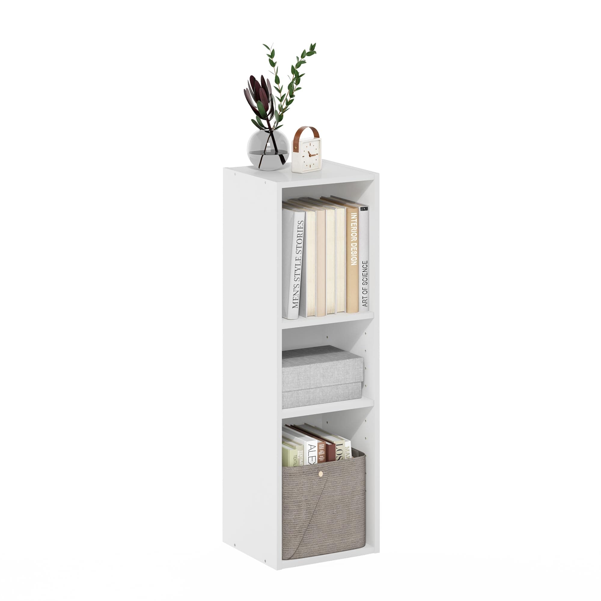 Furinno Fulda Book Shelf, 3-Tier Narrow Bookshelf, Bookcase with 10-in Width Storage Shelf, 9.3 x 9.8 x 31.5, for Living Room, Bedroom, Home Office, White