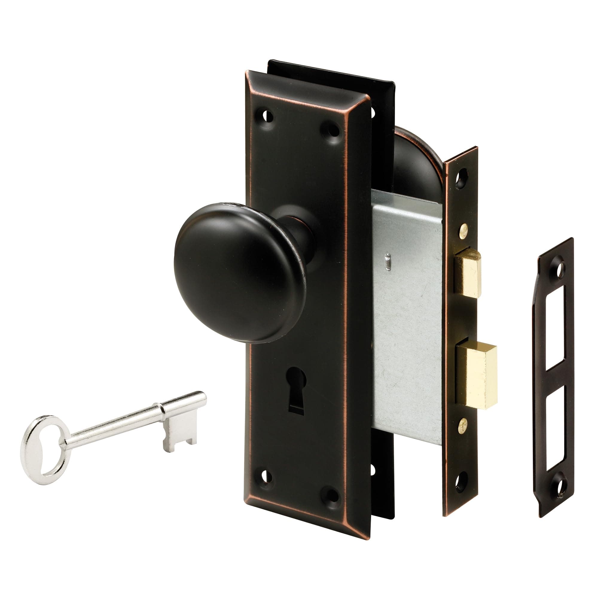 Prime-Line Products E 2495 Mortise Lock Set, Keyed, Classic Bronze Knob