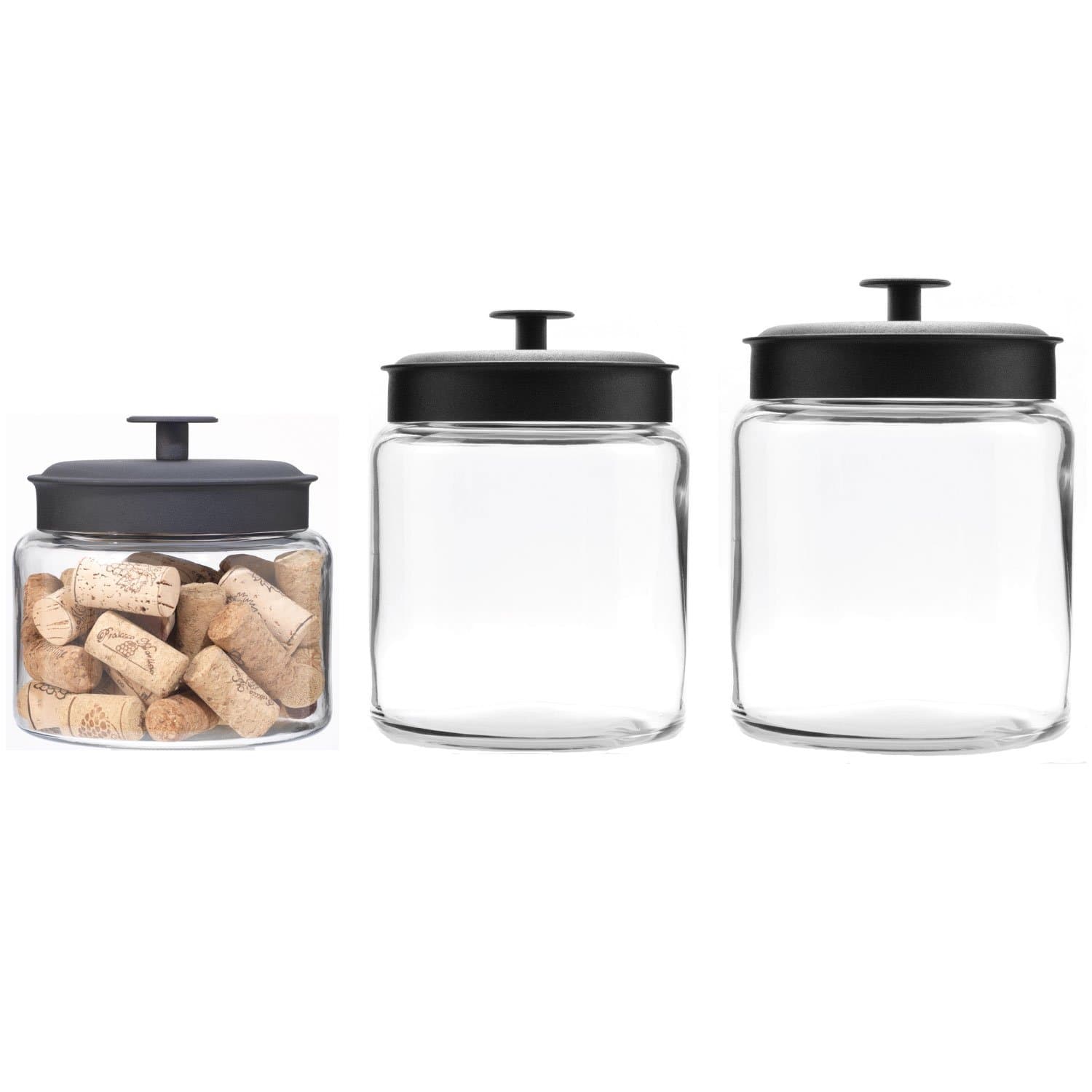Anchor Hocking FBA_COMIN18JU056847 3-Piece Montana Jar Set, Multi (Set of 3), Black Metal