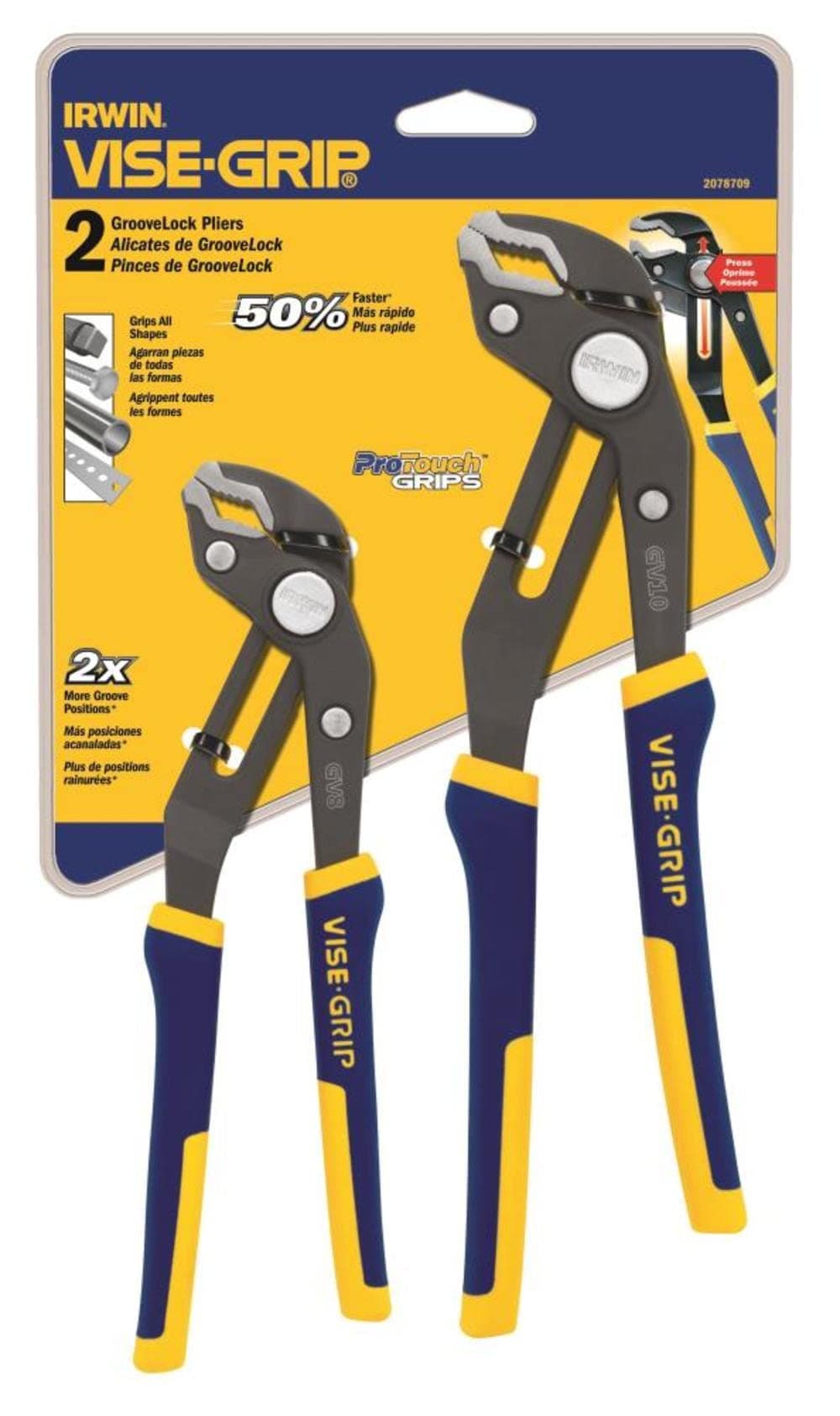 IRWIN VISE-GRIP GrooveLock Pliers Set, V-Jaw, 2-Piece (2078709)