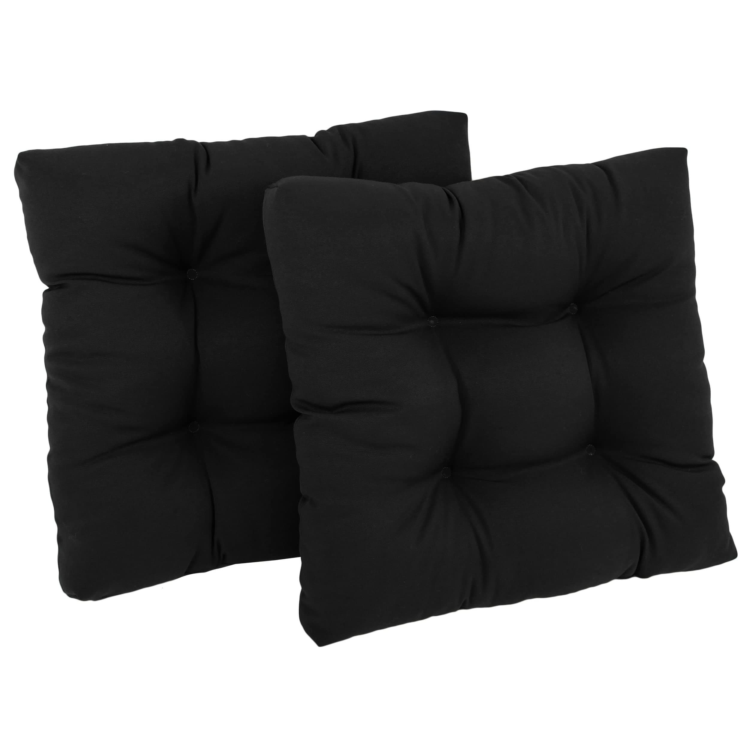 Blazing Needles Twill Square Tufted Dining Chair Cushions (Set of 2), 19", Black