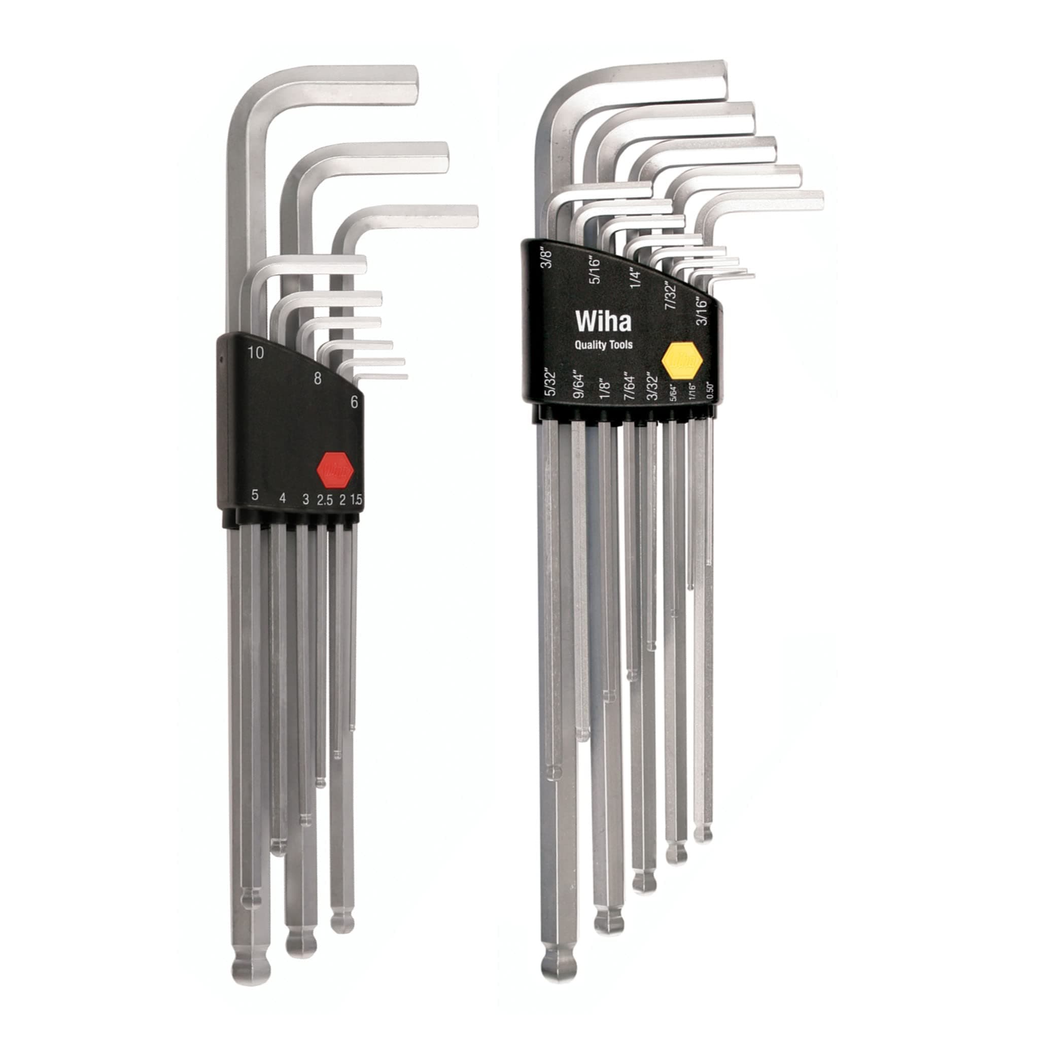Wiha 66993 Ball End Hex L-Key Sets, 2-Pack, Inch & Metric, 22 Piece Total, Black, Extra-Long Reach, Chrome-V-Moly Steel