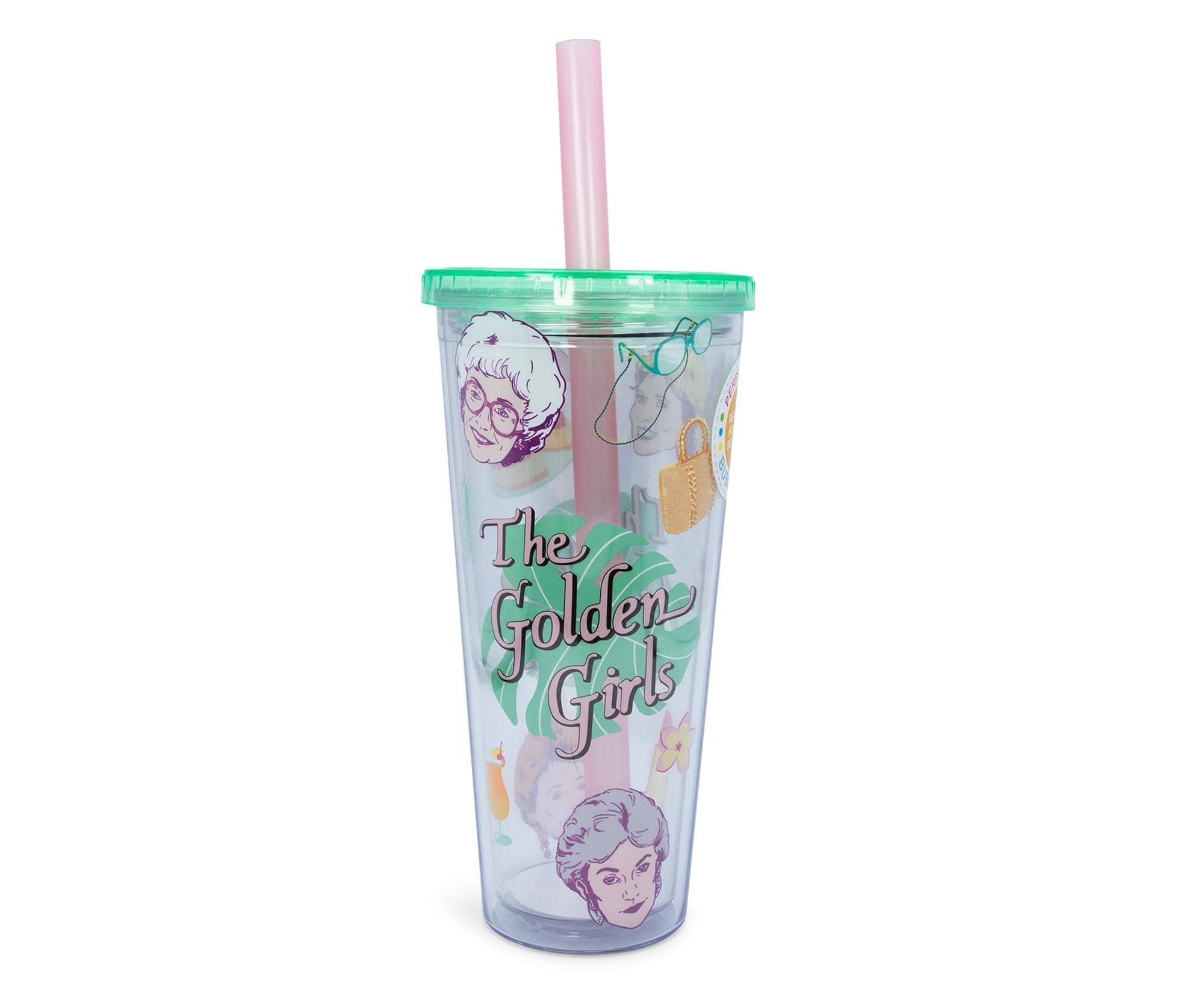 The Golden Girls Carnival Cup with Reusable Straw & Leakproof Lid | Large Cold Cup for Boba Milk Tea Beverages, Home & Kitchen Essentials | '80s TV Show Comedy Gifts and Collectibles | Holds 24 Ounces