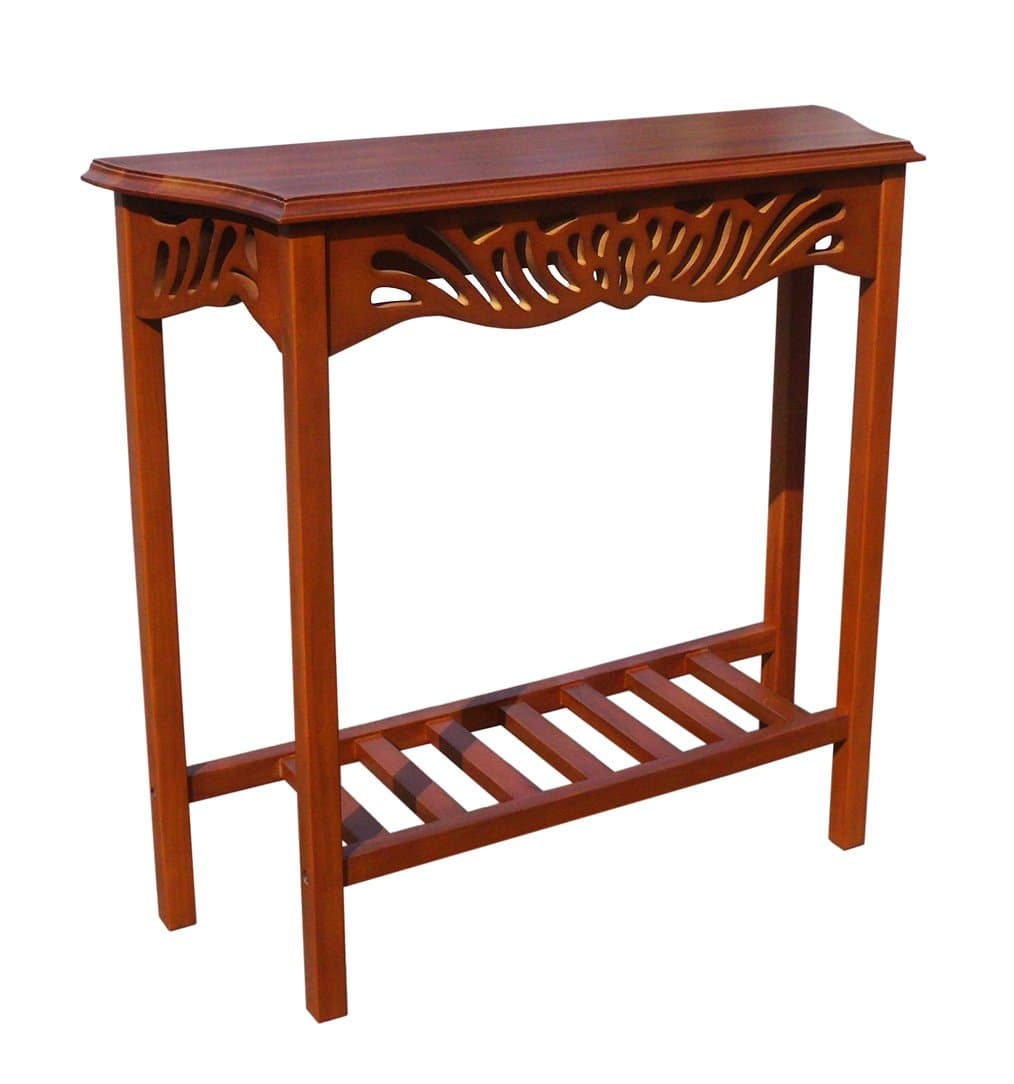 D-Art Collection Winston Carved Wall Table in Mahogany Wood Honey