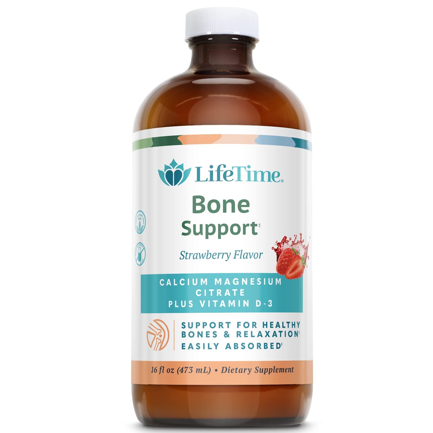 LifeTime Vitamins - Liquid Calcium Magnesium Supplement for Women & Men, with Vitamin D, Muscle and Bone Health Support with Magnesium & Calcium Citrate - Natural Strawberry Flavor, 16 fl oz