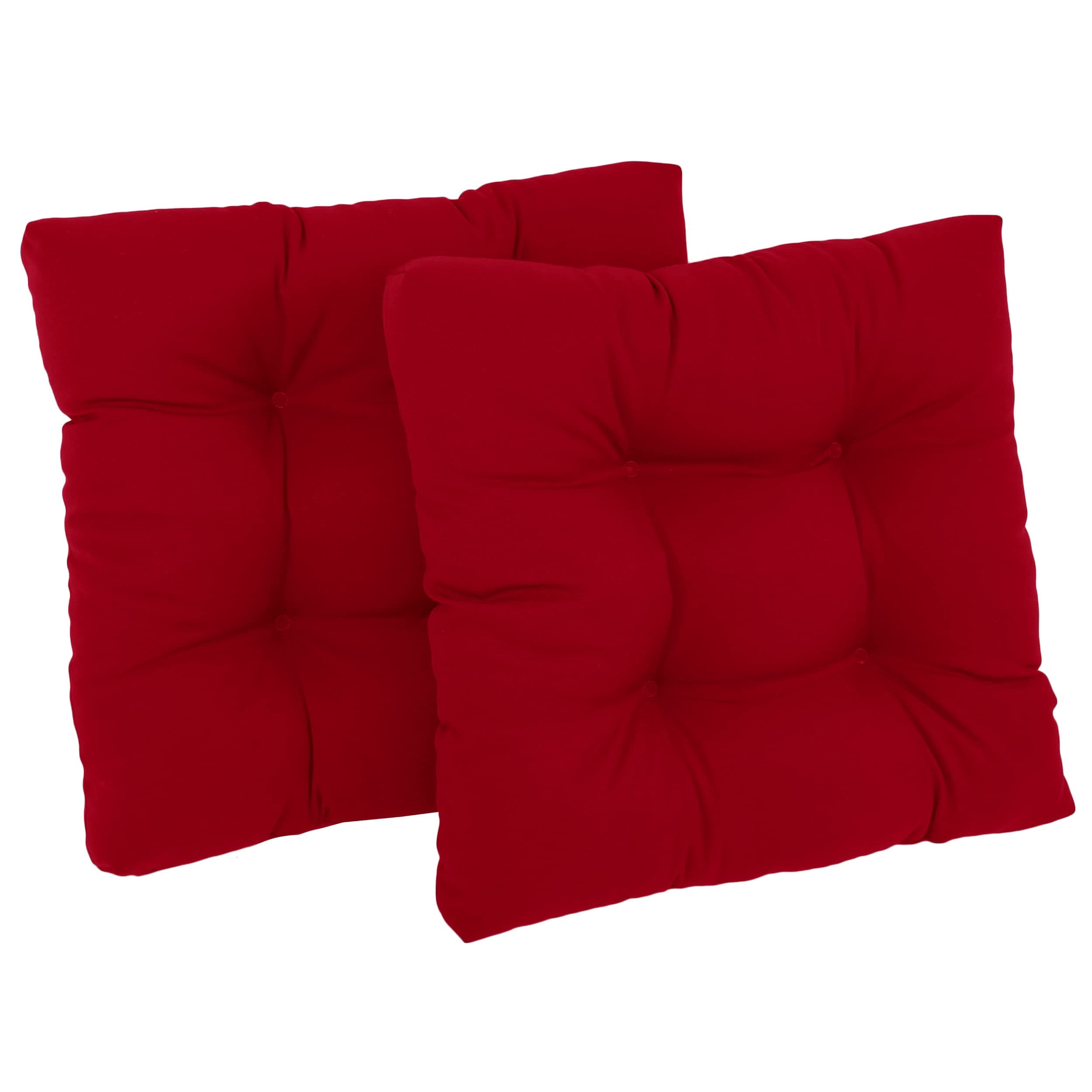 Blazing Needles Twill Square Tufted Dining Chair Cushions (Set of 2), 19", Red