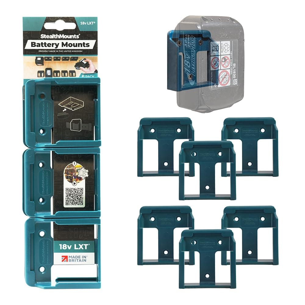 StealthMounts 18V Makita Battery Holder - 6 Pack | Makita Battery Mount | Makita Battery Storage | Makita 18v Battery Holder | Makita Battery Holder Wall Mount | Makita 18V Battery Holder | Made in UK