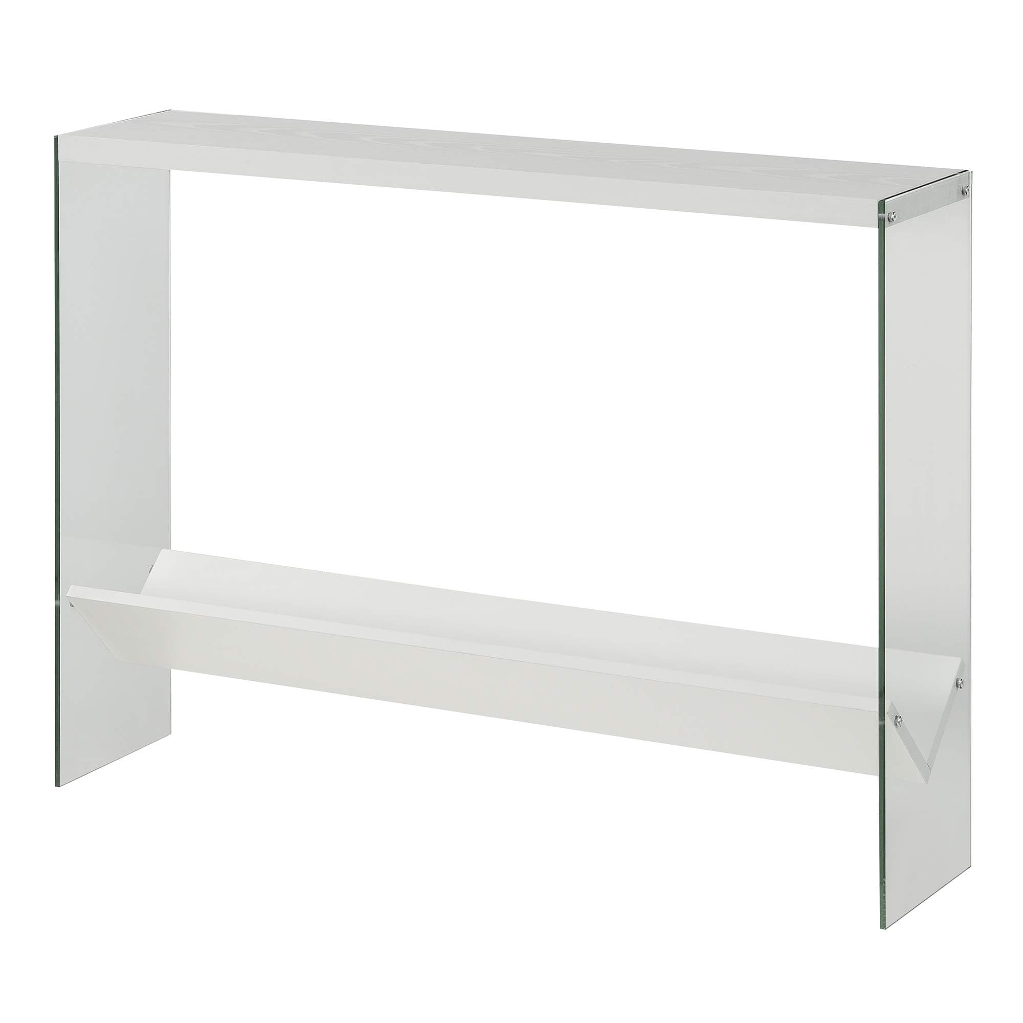 Convenience Concepts SoHo Glass Console Table 42" - Modern Sofa Table with Storage Shelf, Narrow Entryway Hall Table for Living Room, Display Accent Table, White