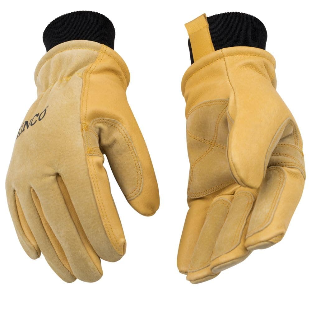 KINCO 901 Men's Pigskin Leather Ski Glove, Heat Keep Thermal Lining, Draylon Thread, Large, Golden
