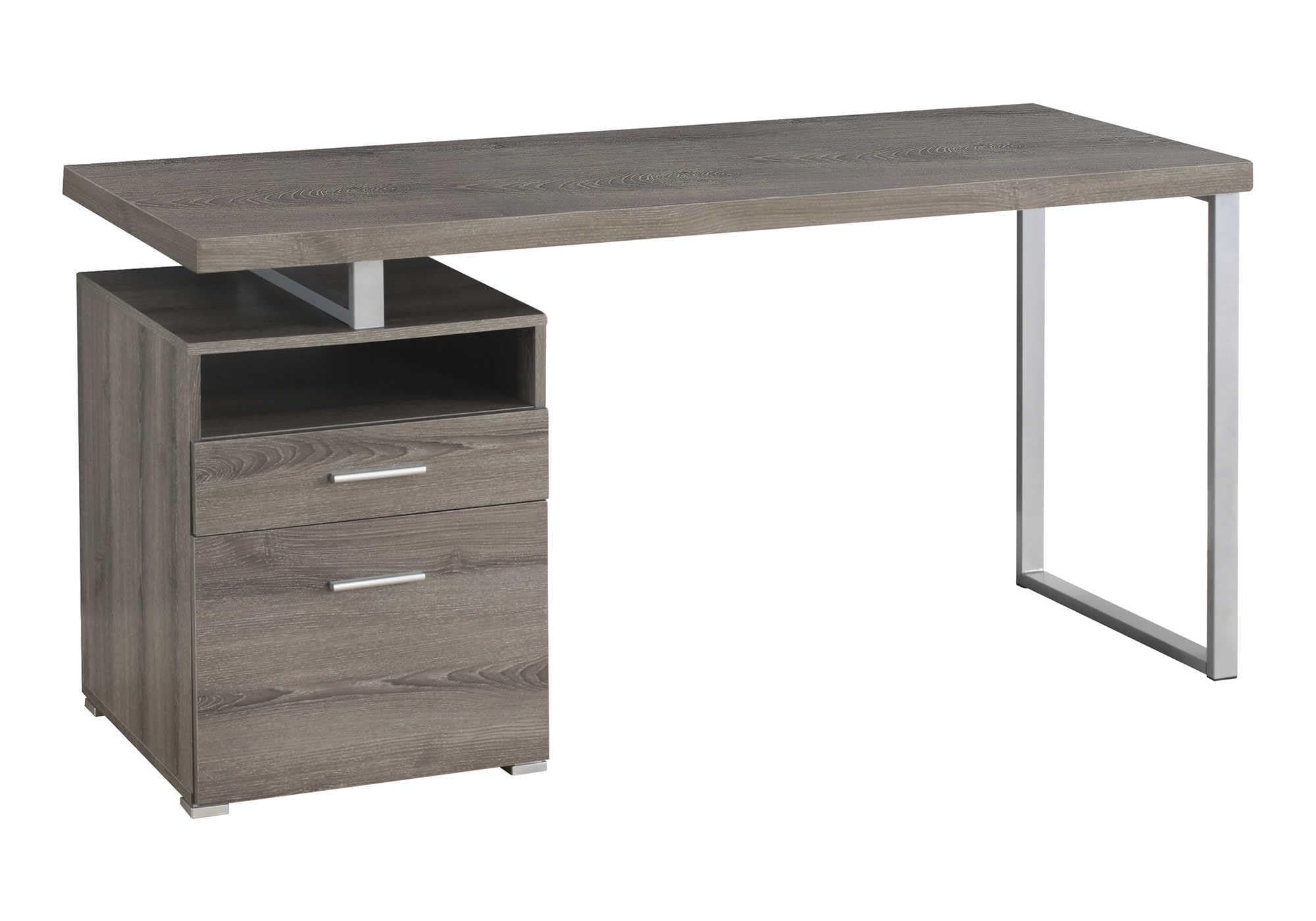 Monarch Specialties Computer Writing Desk for Home & Office Laptop Table with Drawers Open Shelf and File Cabinet-Left or Right Set Up, 60" L, Dark Taupe
