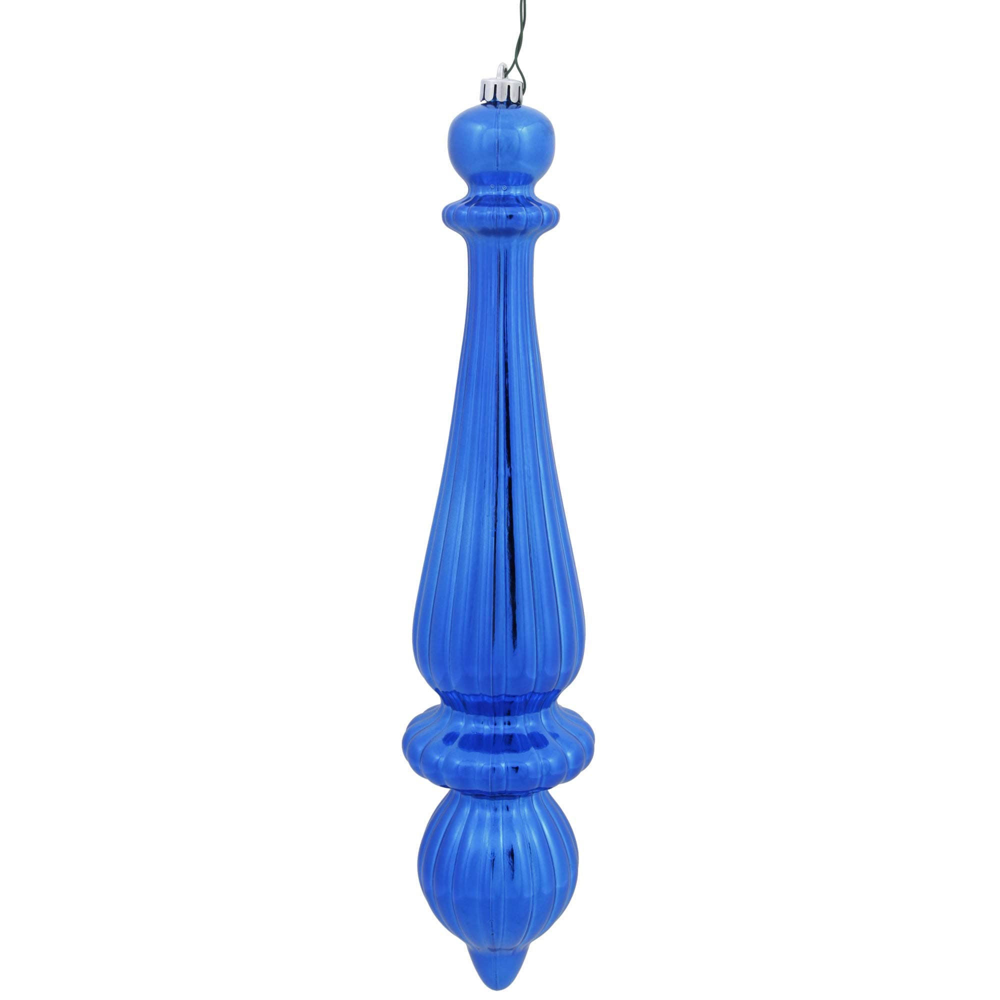 Vickerman Plastic Finial Drop UV Resistant with Drilled Neck, Cap Secured & Green Floral Wire in 2/Bg, 14", Blue Shiny