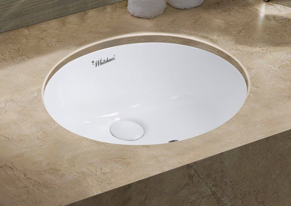 Whitehaus Collection WHU71003 Isabella Plus Collection 18" Oval Undermount Basin with Overflow & Rear Center Drain, White