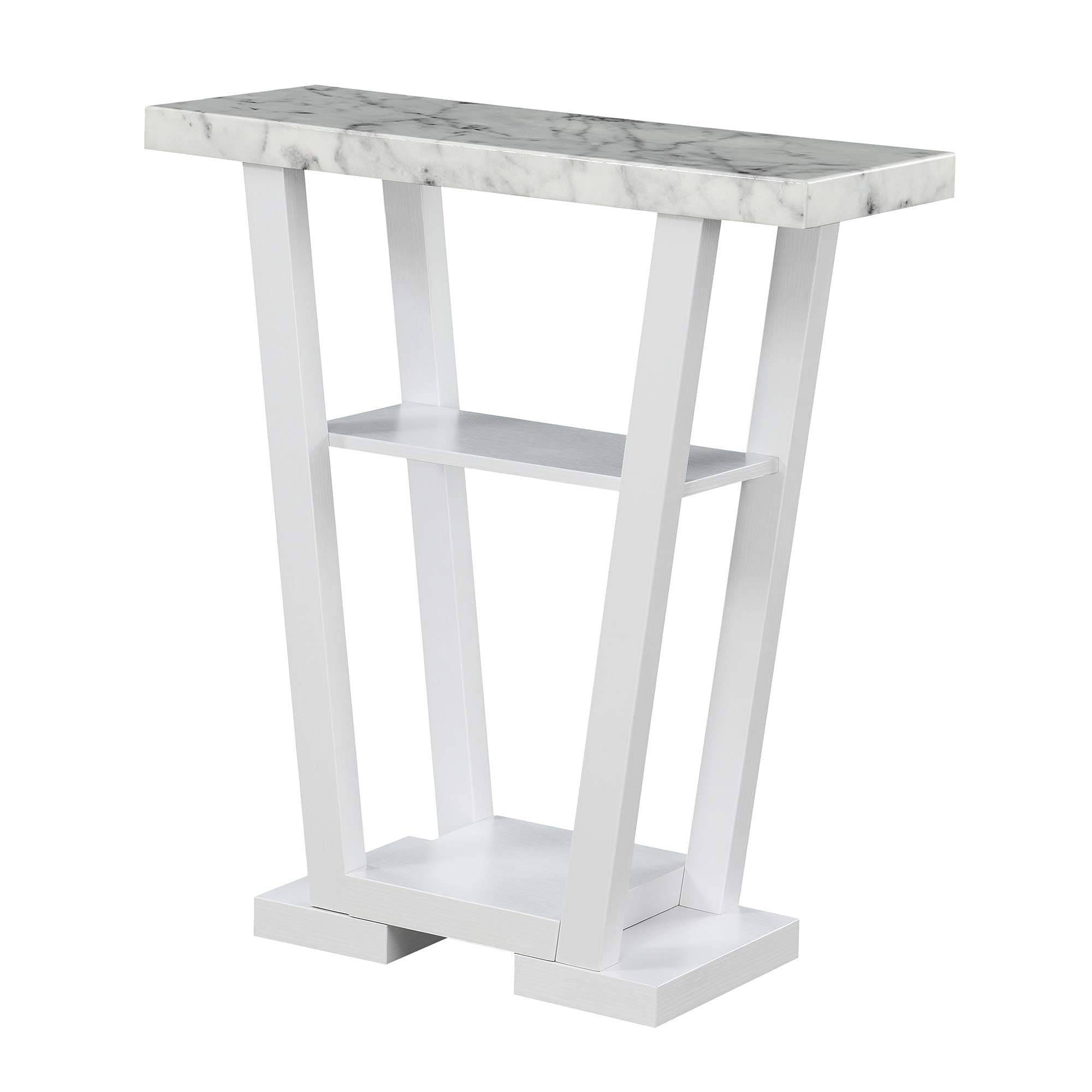 Convenience Concepts Newport V Console Table 31.5" - Modern Sofa Table with Storage Shelves, Narrow Entryway Hall Table for Living Room, Display Accent Table, White Faux Marble/White