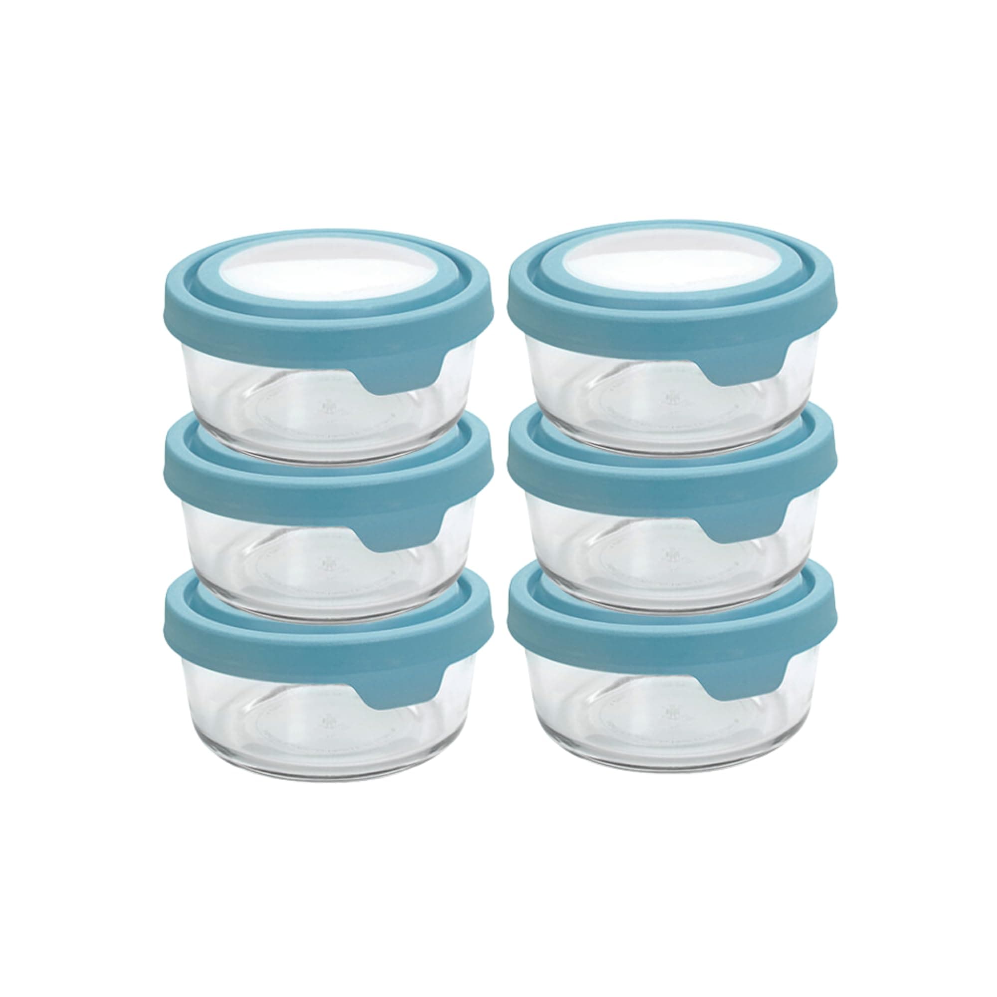 Anchor Hocking 2 Cup Glass Storage Containers with Lids, Set of 6 Glass Food Storage Containers with Mineral Blue TrueSeal Lids