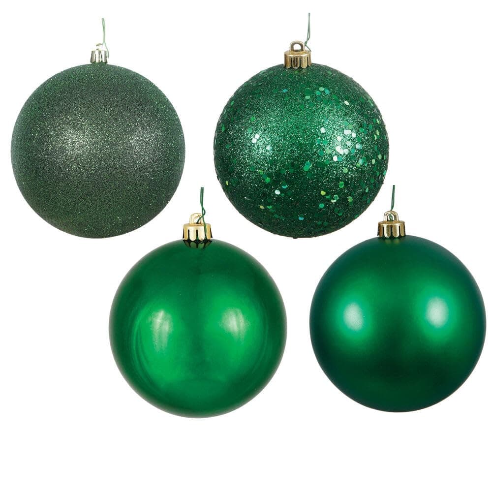 Vickerman 6" Emerald 4-Finish Ball Ornament Assortment, 4 per Box