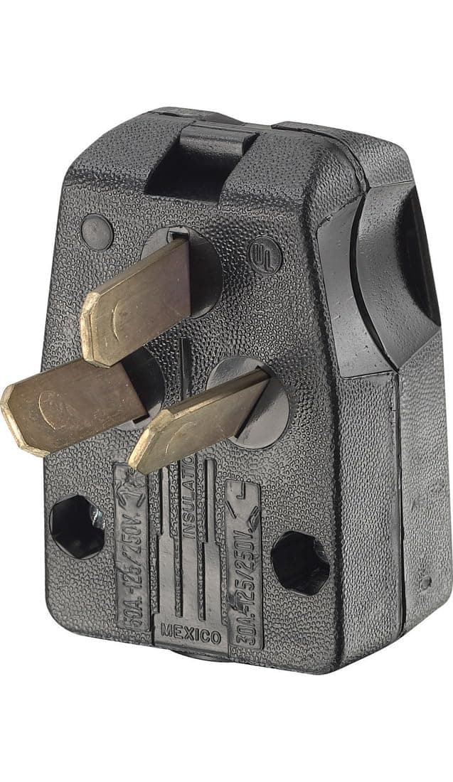 Leviton 287-T Dual Power Straight Blade Angle Plug, 125/250 V, 30/50 A, 3 P, 3 W, No Size, Black