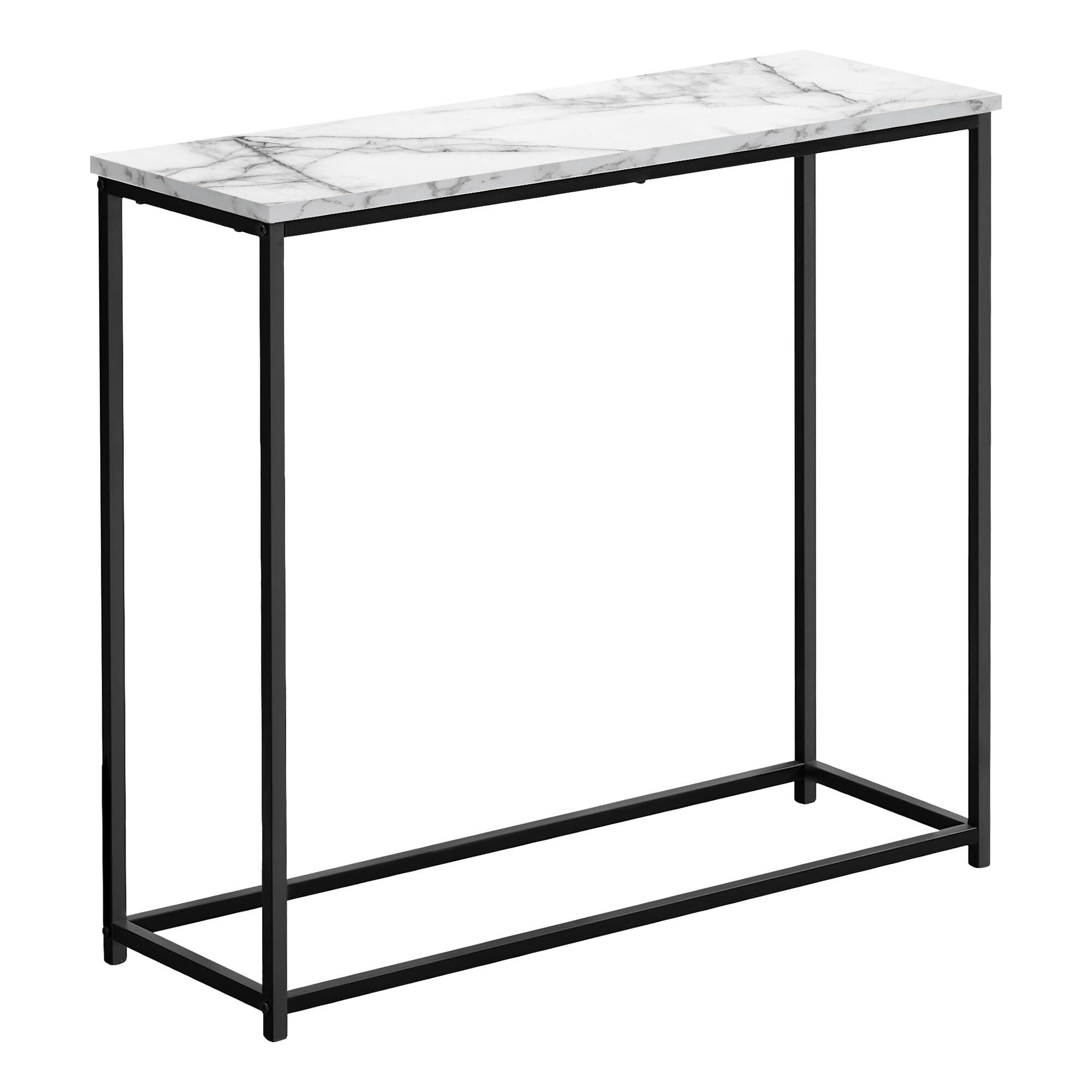 Monarch Specialties I 2255 Accent Table, Console, Entryway, Narrow, Sofa, Living Room, Bedroom, Metal, Laminate, White Marble Look, Black, Contemporary, Modern