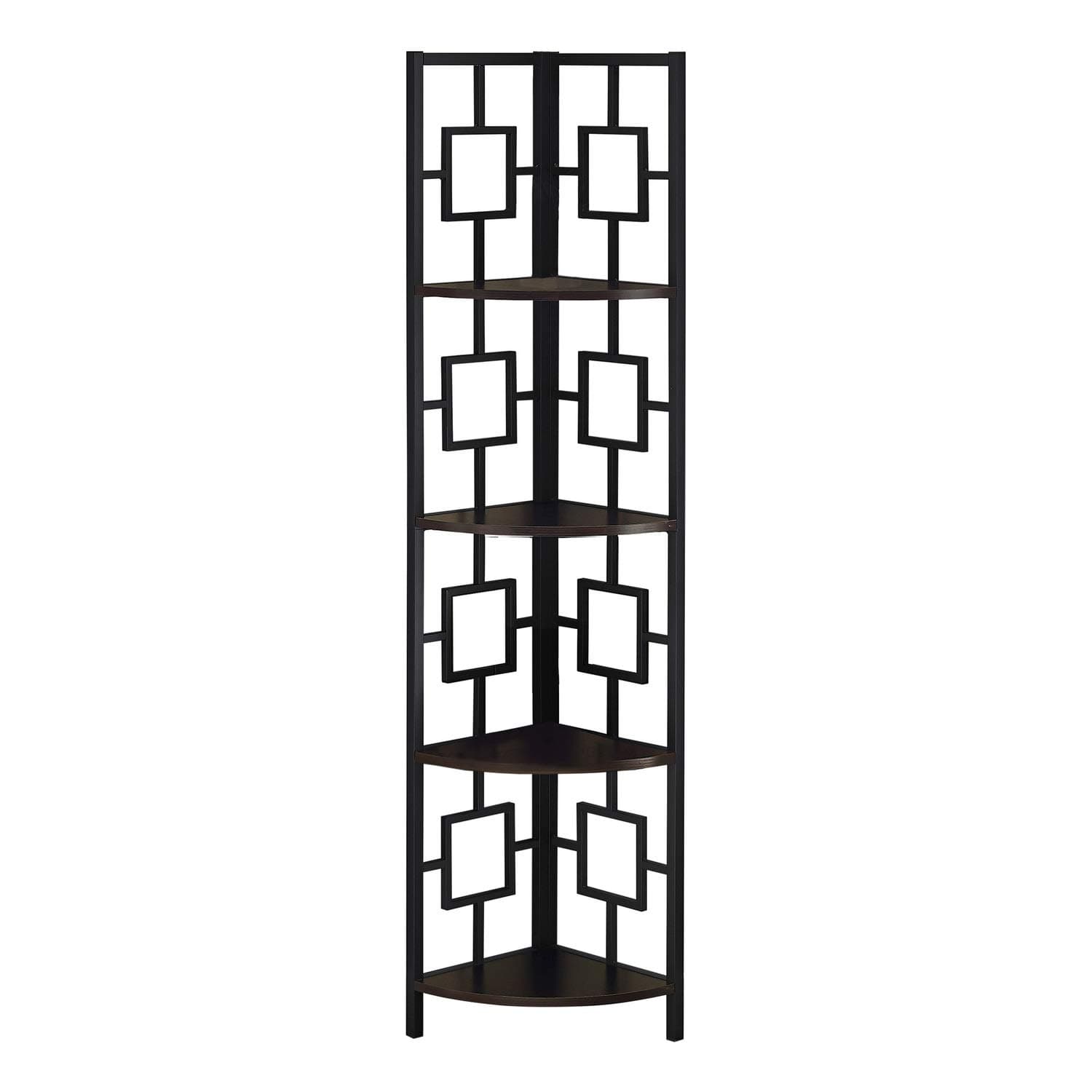 Monarch Specialties Corner Bookcase Etagere 4 Tier Open Storage Shelves Living Room Office or Bedroom Narrow Tall Bookshelf, 48" L, Dark Brown