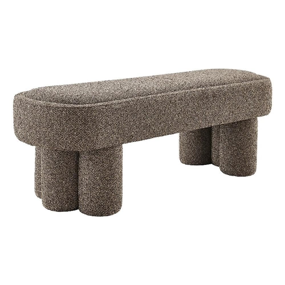 Modway Mossi 52-Inch Modern Oval Boucle Fabric Bench in Earth – Upholstered Accent Bench with Cylindrical Clover-Leg Base for Bedroom, Entryway, or Living Room