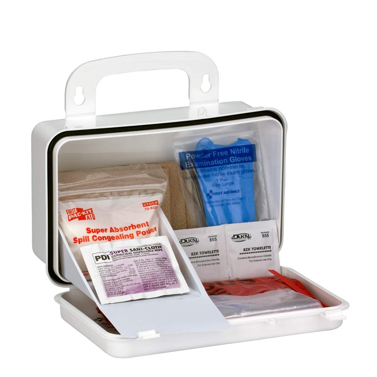 First Aid Only 6021 21-Piece Body Fluid Clean Up Kit, Commercial Cleaning Equipment for Spills in Weatherproof Plastic Case, White
