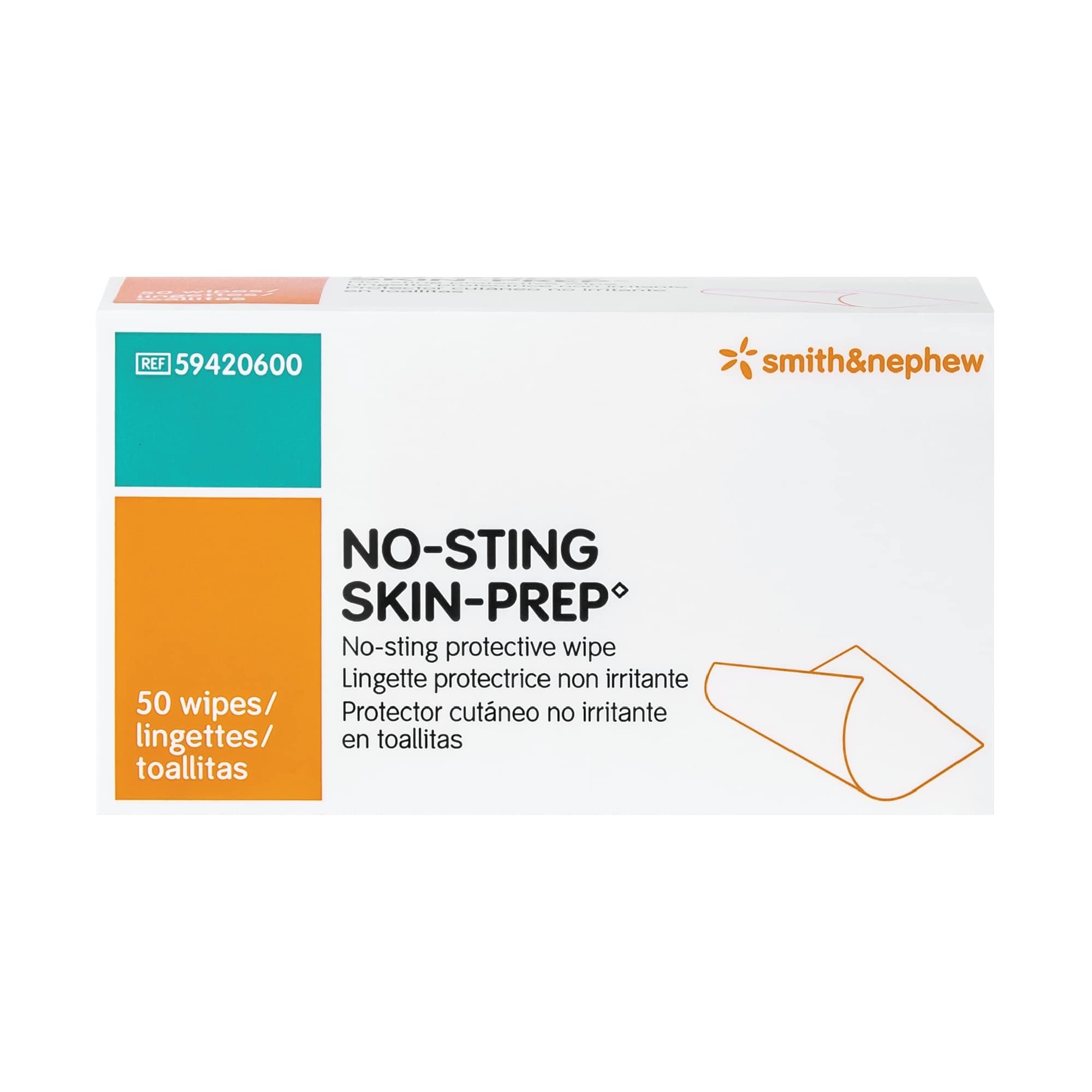 Smith+Nephew NO-STING SKIN-PREP Wipes, Protective Dressing Wipes, Alcohol-Free Skin Barrier Film, Individually Wrapped, Box of 50