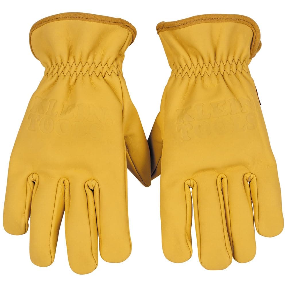 KLEIN TOOLS 60603 Work Gloves, Premium Cowhide Leather Gloves, Abrasion-Resistant Split Leather Palm Patch, Medium