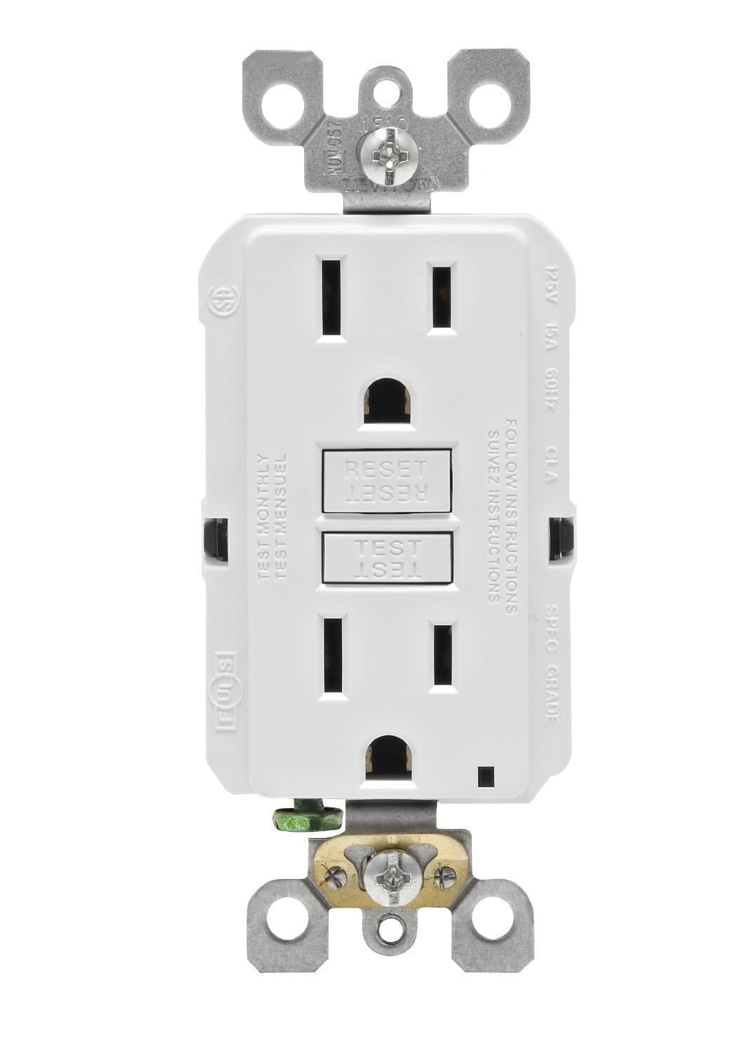 Leviton Self-Test SmartlockPro Slim GFCI Non-Tamper-Resistant Receptacle with LED Indicator, 15-Amp, 3-Pack, GFNT1-3W, White