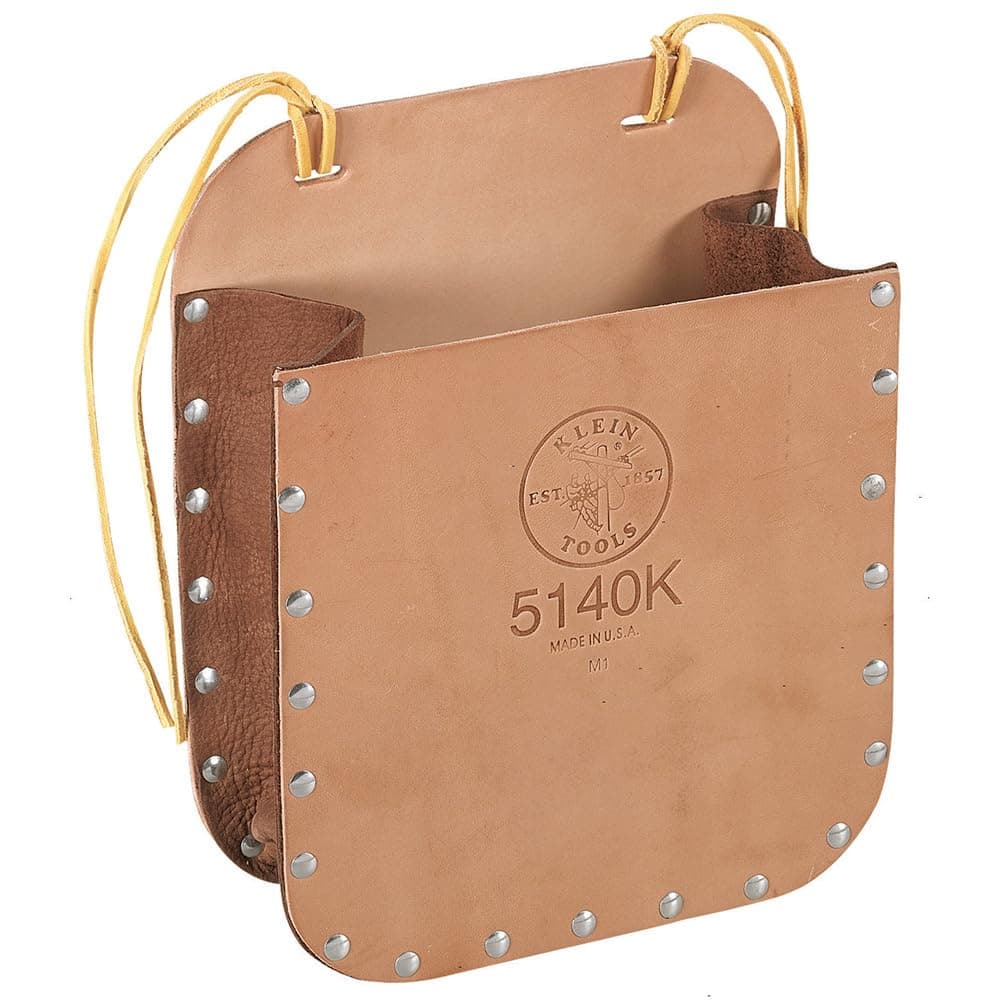 Klein Tools 5140K Leather Tool Bag, Riveted with Pliable Gussets for Expansion, 9 x 7 x 3.25-Inch, Includes Leather Strap