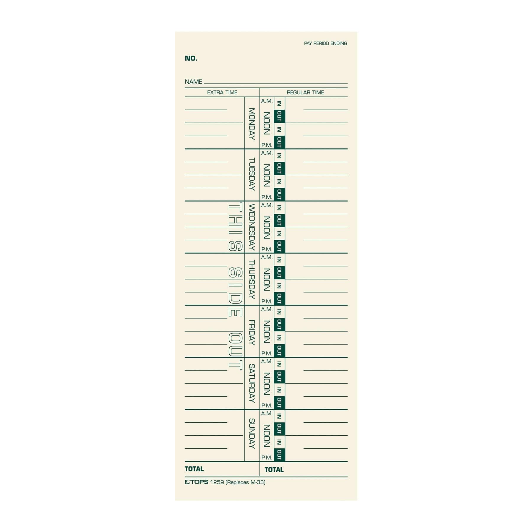 TOPS Weekly Employee Time Cards - One Sided Time Tracking Cards, Green Ink Print, 9" x 3.5", Manila Stock, Payroll Attendance Record, Ideal for Small to Large Businesses - 500 Cards (Pack of 1)