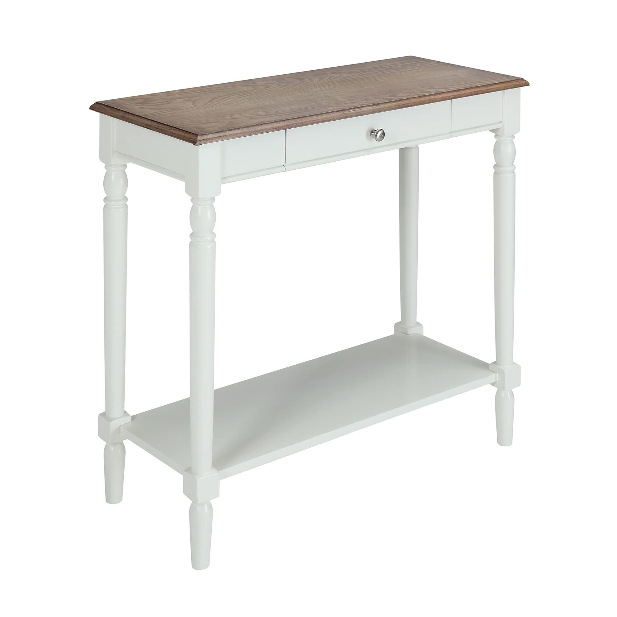 Convenience Concepts French Country Hall Table 31.5" - Traditional Farmhouse Sofa Table with Storage Drawer and Shelf, Narrow Entryway Hall Table for Living Room, Driftwood/White