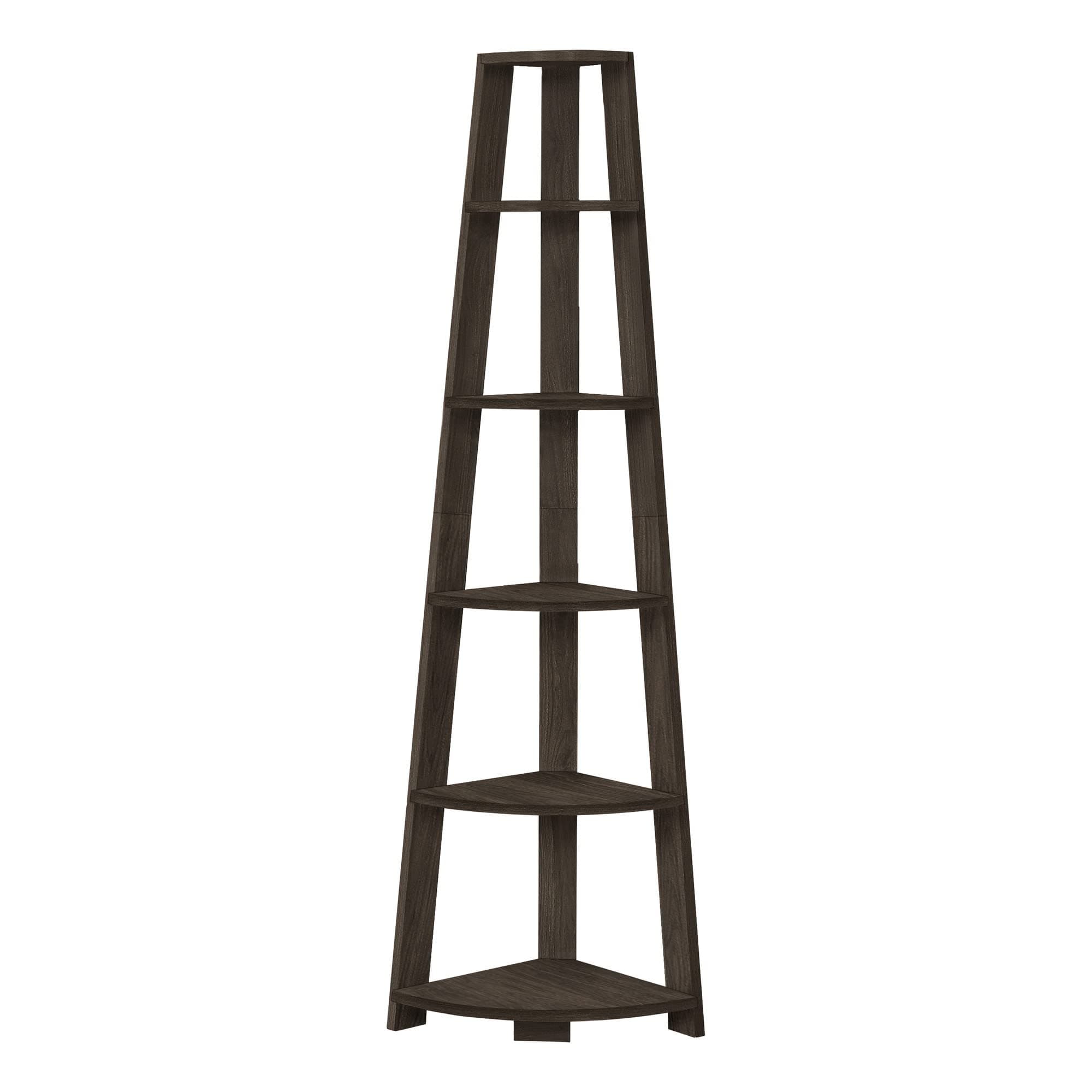Monarch Specialties I 2469 Bookshelf, Bookcase, Etagere, Corner, 5 Tier, 72" H, Office, Bedroom, Laminate, Brown, Contemporary, Modern