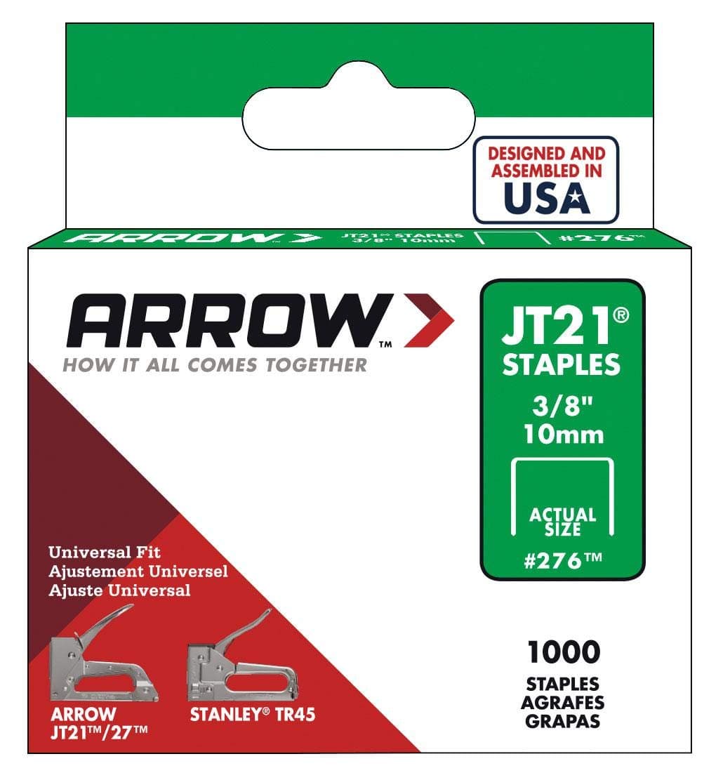Arrow 276 JT21 3/8-Inch / 10mm Staples, 1000 Staples, Pack of 12