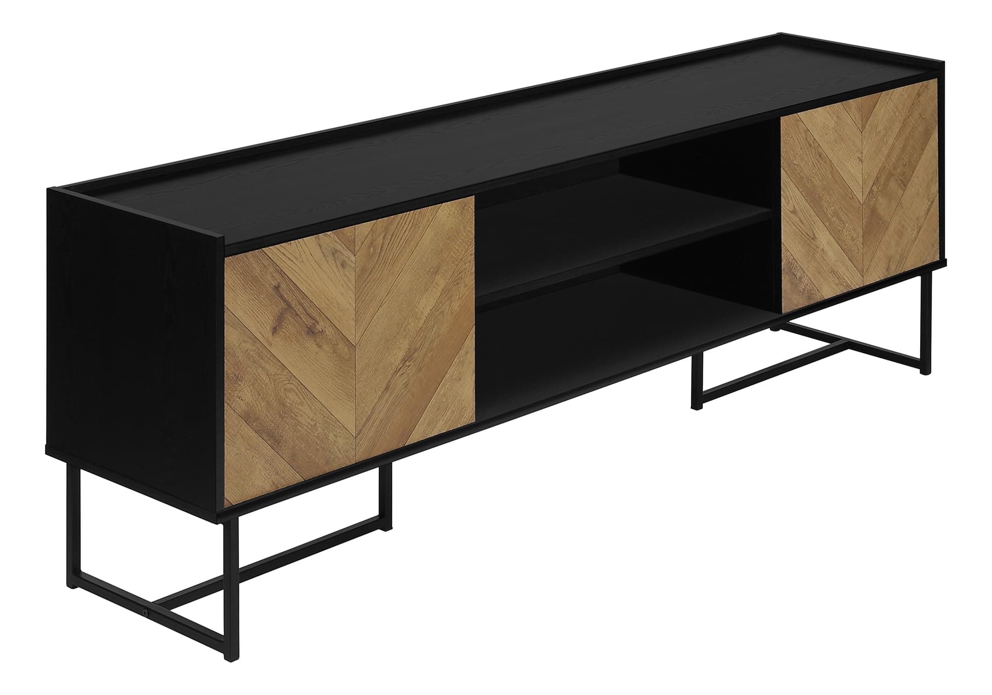 Monarch Specialties I 2752 Tv Stand, 72 Inch, Console, Media Entertainment Center, Storage Cabinet, Living Room, Bedroom, Brown and Black Laminate, Black Metal, Contemporary, Modern