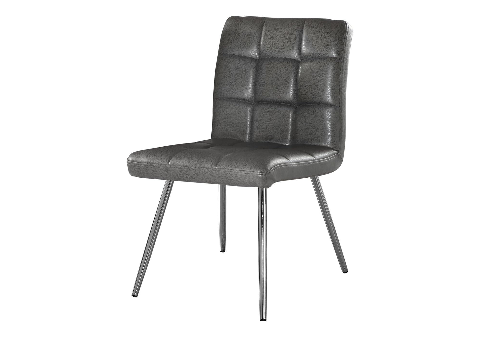 Monarch Specialties Grey Leather-Look/Chrome Metal 2-Piece Dining Chair, 32-Inch
