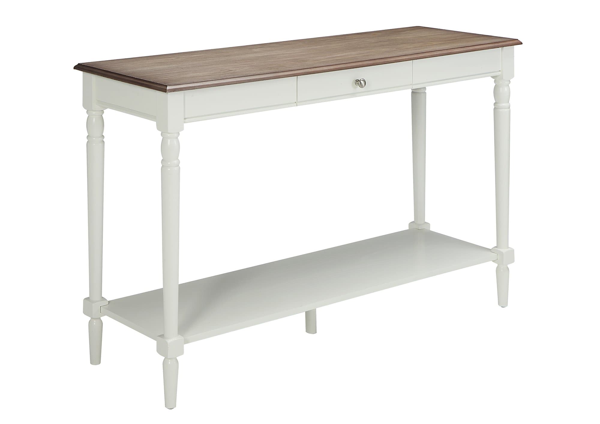 Convenience Concepts French Country Console Table with Drawer 48" - Side Table with Storage Shelf, Narrow Entryway Hall Table for Living Room, Driftwood/White
