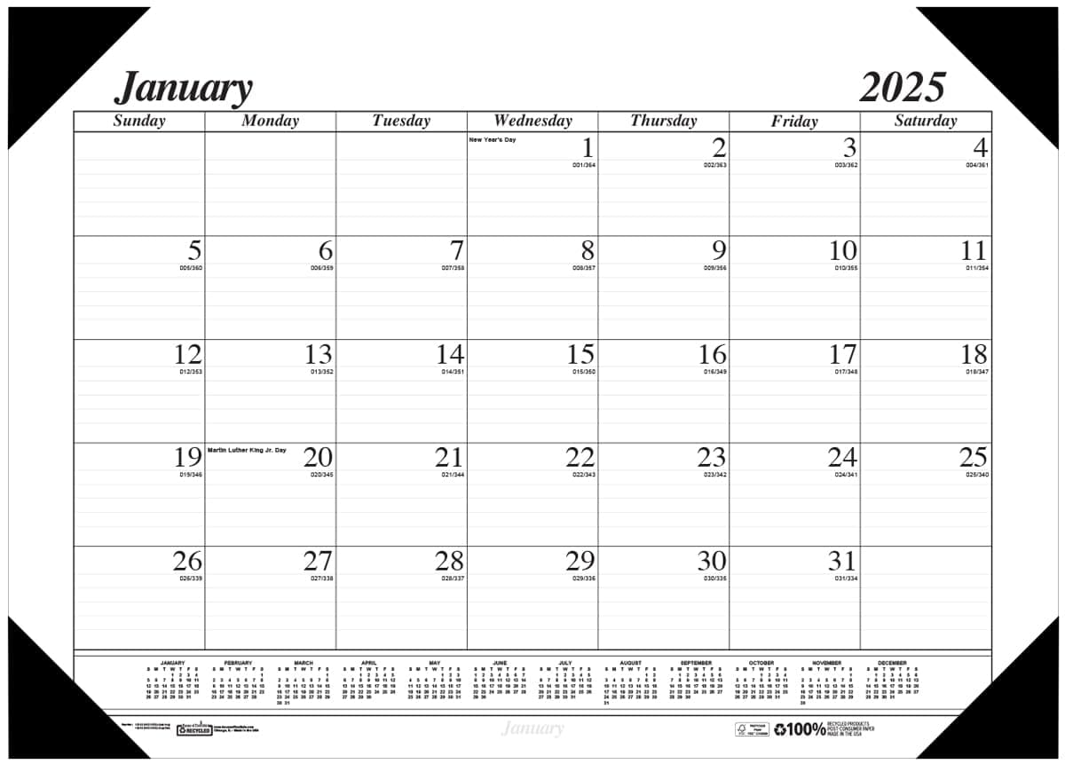 2025 House of Doolittle Economy 22-inch x 17-inch Monthly Desk Pad Calendar, White/Black (12402-25)