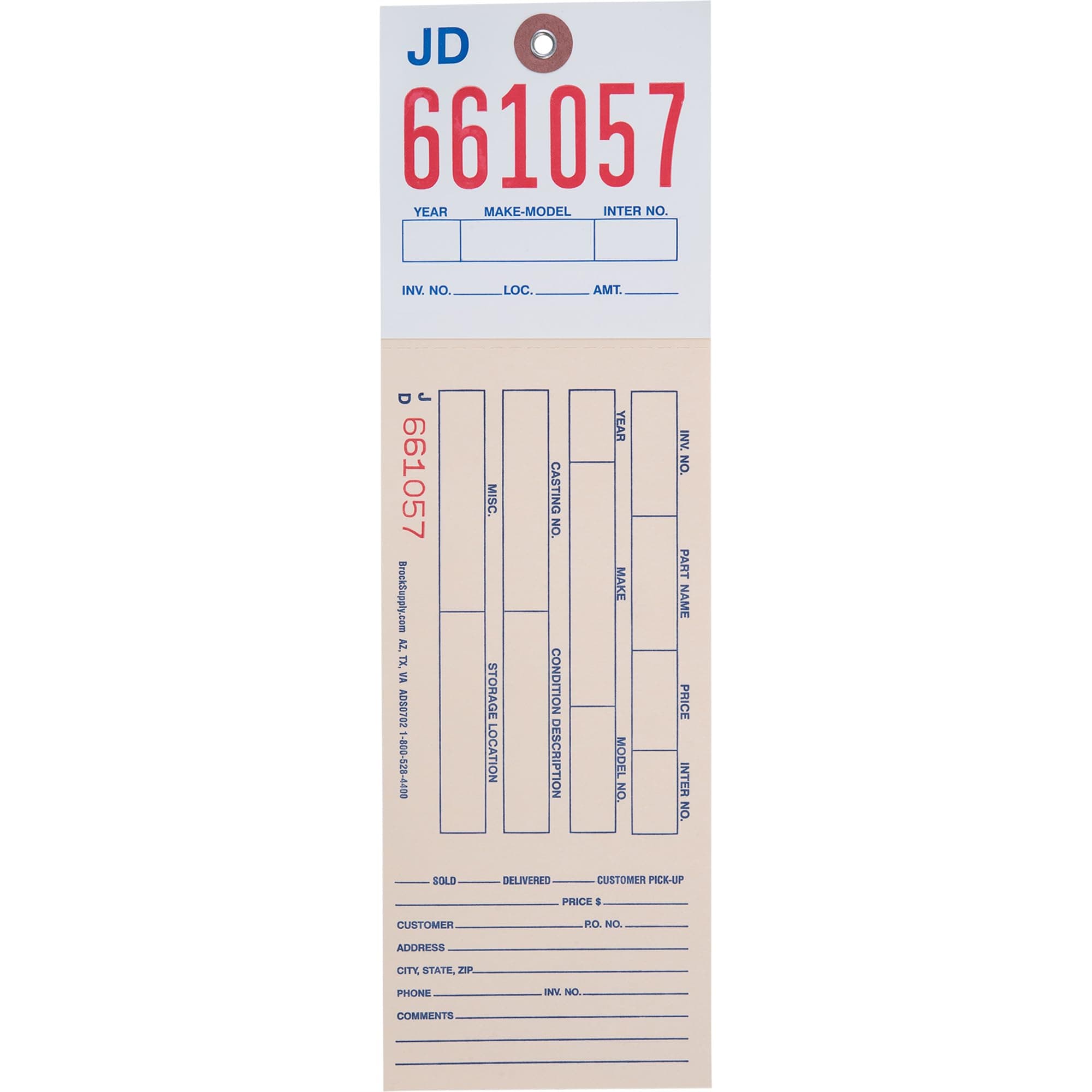 Brock 2-Part Inventory Tags Polyart & Manila Card Stock - 10 5/8 Inch x 3 1/4 with Reinforced Metal Eyelet - Includes Wire-Brock Ballpoint Pen-Brockmark Marker -1000 Tags/Box