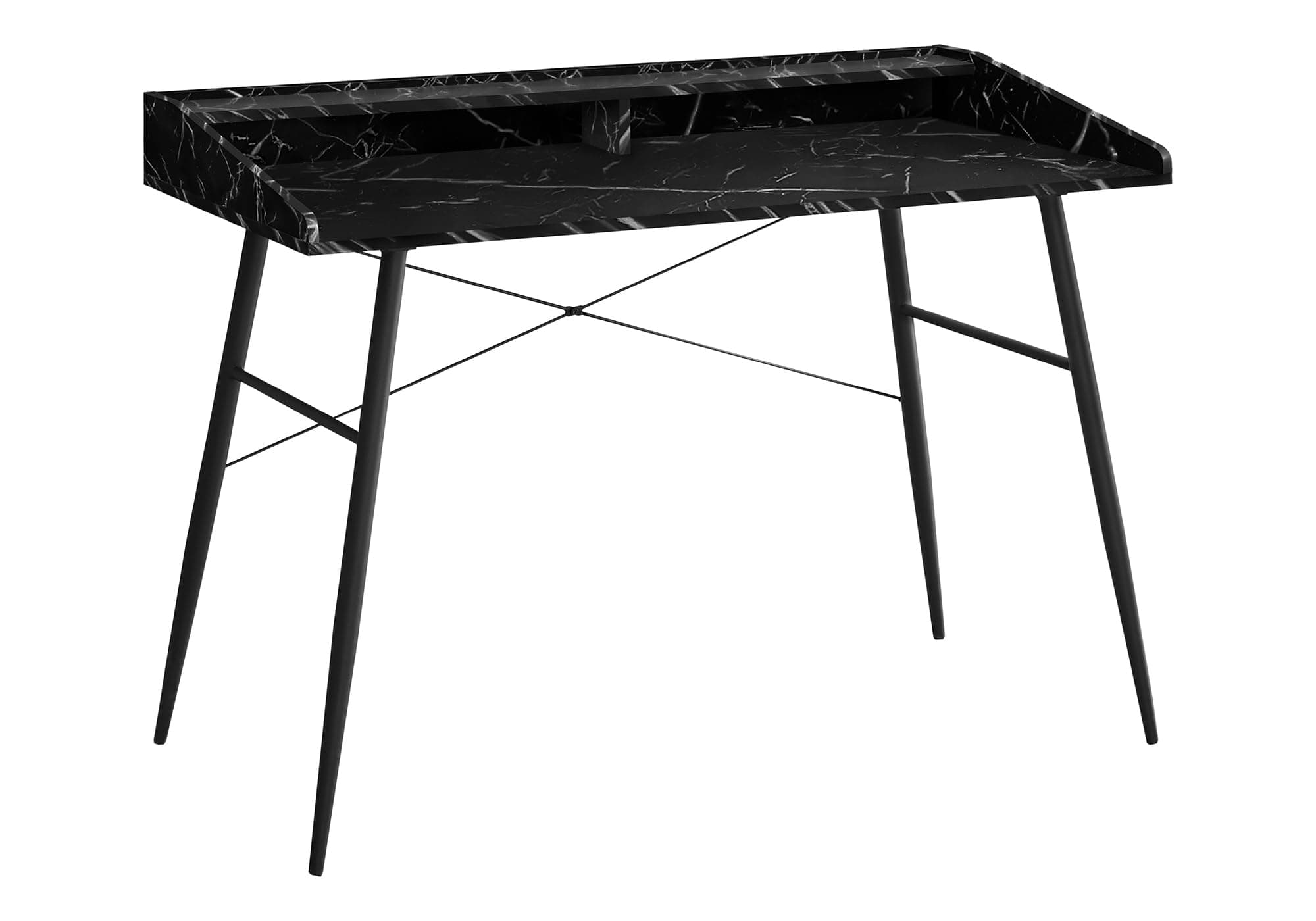 Monarch Specialties 7542 Computer Desk, Home Office, Laptop, Storage Shelves, 48" L, Work, Metal, Laminate, Contemporary, Modern Desk-48 L Black Marble-Look Black, 47.25" L x 23.75" W x 34" H