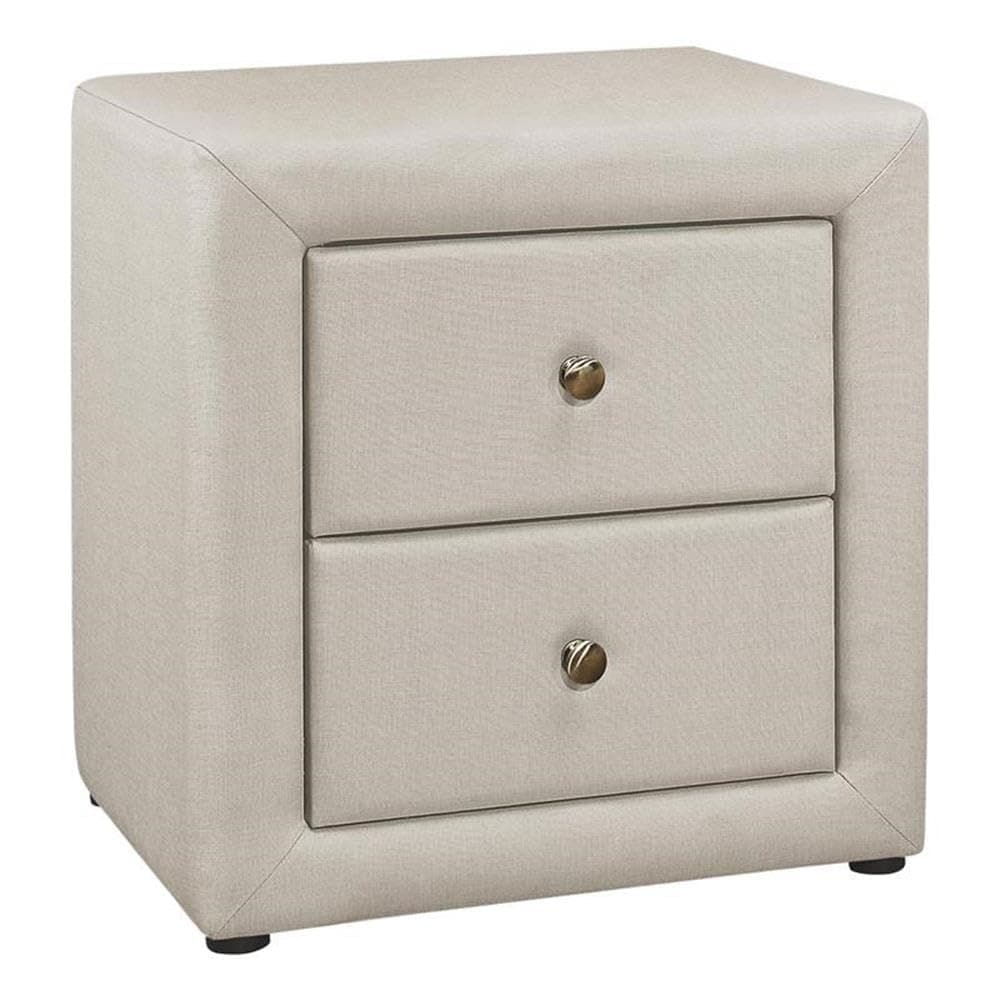 Monarch Specialties 5605 Accent, End, Side, Lamp, Storage Drawer, Bedroom, Upholstered, Transitional Nightstand, 20.5" L x 16.25" W x 20.75" H, Beige Linen-Look/Chrome